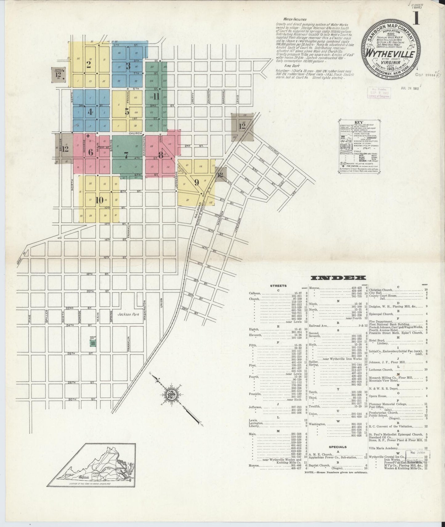 Sanborn Fire Insurance Map from Wytheville, Wythe County, Virginia. (1913) – Historic Sanborn Fire Insurance Map Print