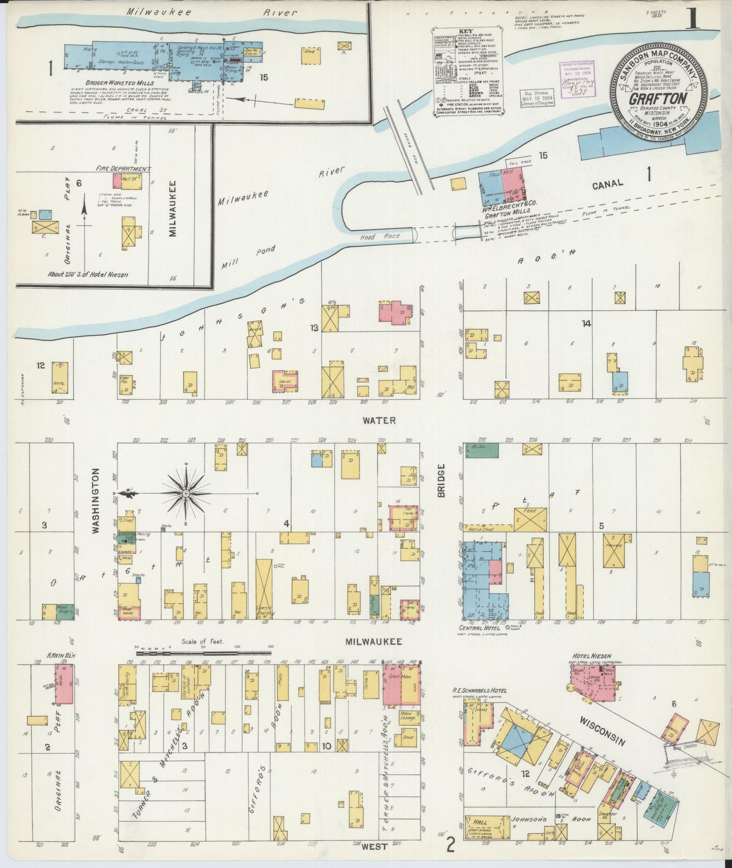 Sanborn Fire Insurance Map from Grafton, Ozankee County, Wisconsin (1904), Sheet #0001 - Historic Sanborn Fire Insurance Map Print, vintage old map wall art, antique decor, genealogy gift, Wisconsin Wisconsin map