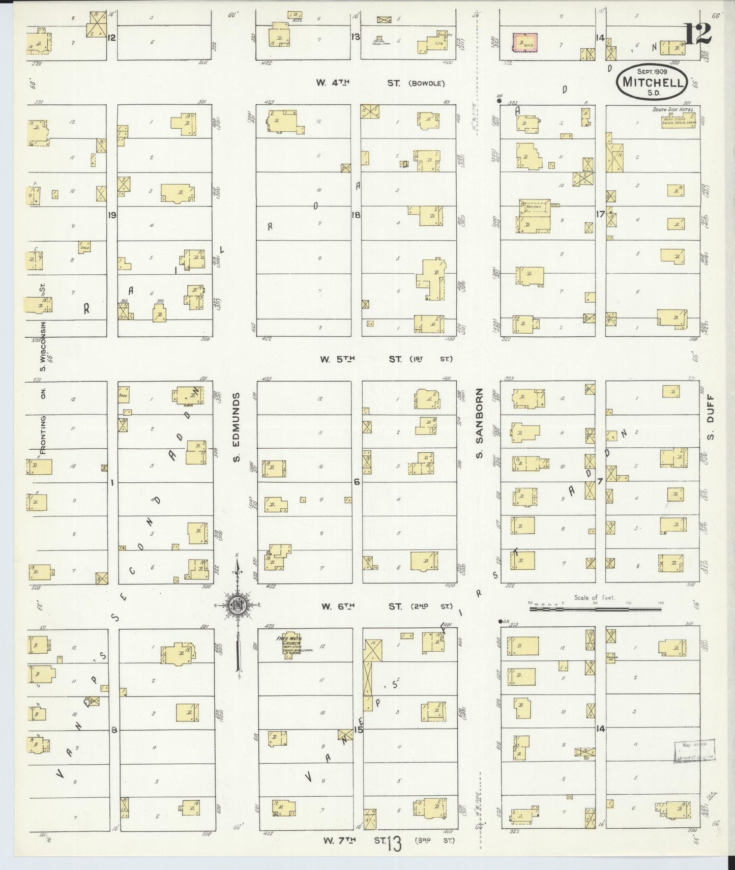 Sanborn Fire Insurance Map from Mitchell, Davison County, South Dakota (1909), Sheet #0012 - Historic Sanborn Fire Insurance Map Print, vintage old map wall art, antique decor, genealogy gift, South Dakota South Dakota map