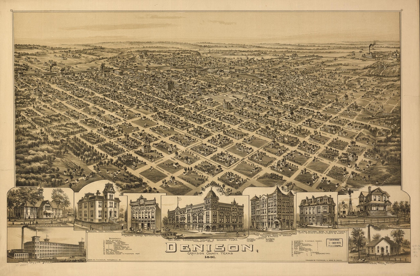 Denison, Grayson County, Texas 1891. (1891) – Historic Bird’s-Eye View Panorama Print