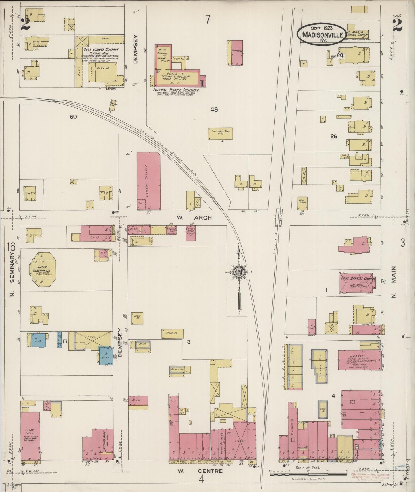 Sanborn Fire Insurance Map from Madisonville, Hopkins County, Kentucky (1923), Sheet #0002 - Historic Sanborn Fire Insurance Map Print, vintage old map wall art, antique decor, genealogy gift, Kentucky Kentucky map