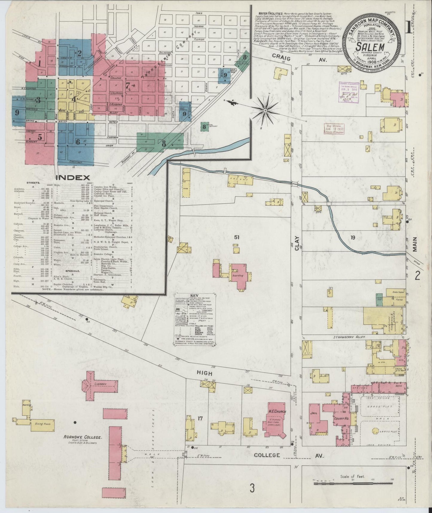 Sanborn Fire Insurance Map from Salem, Independent Cities, Virginia. (1908) – Historic Sanborn Fire Insurance Map Print