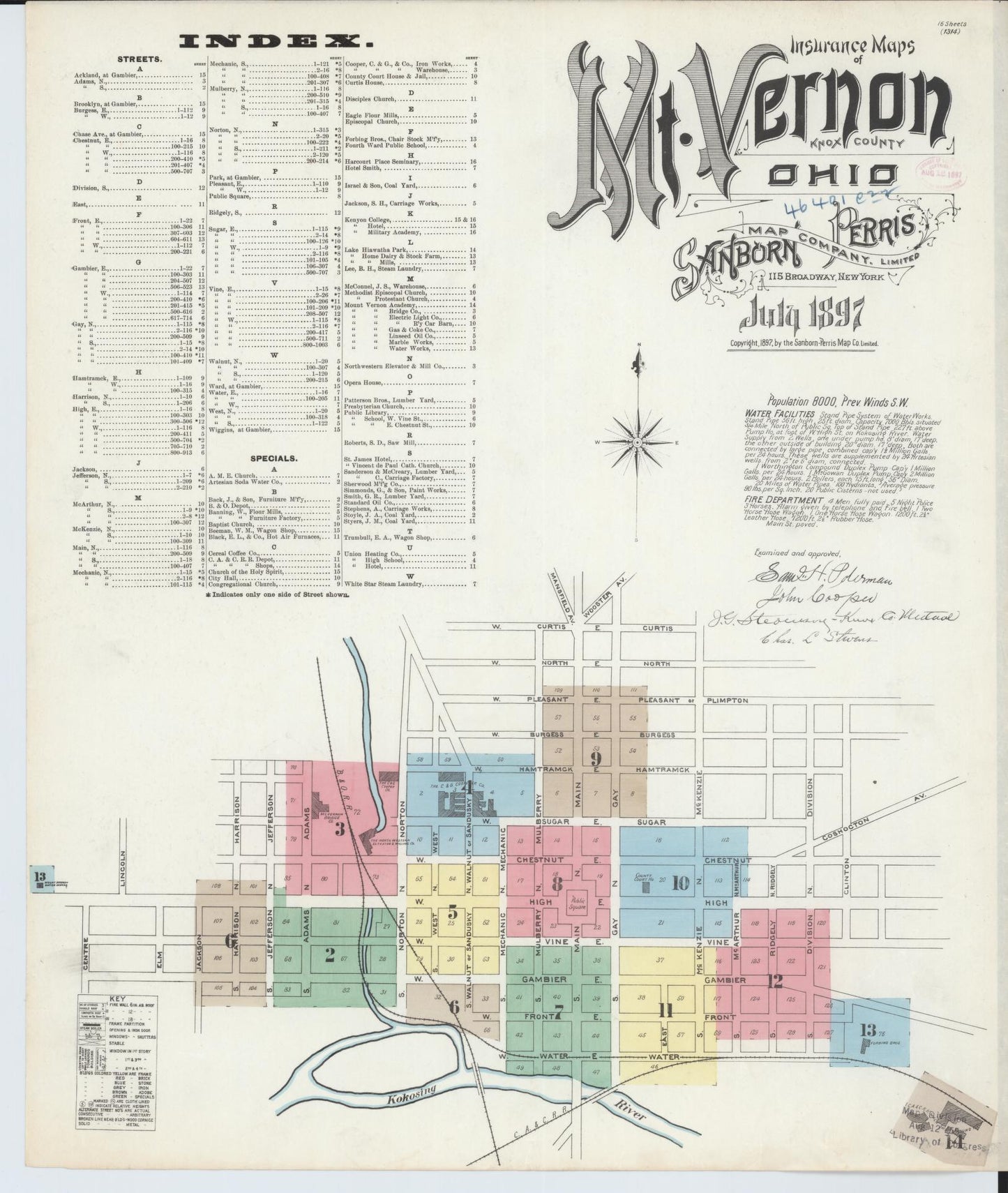 Sanborn Fire Insurance Map from Mount Vernon, Knox County, Ohio (1897), Sheet #0001 - Historic Sanborn Fire Insurance Map Print, vintage old map wall art, antique decor, genealogy gift, Ohio Ohio map