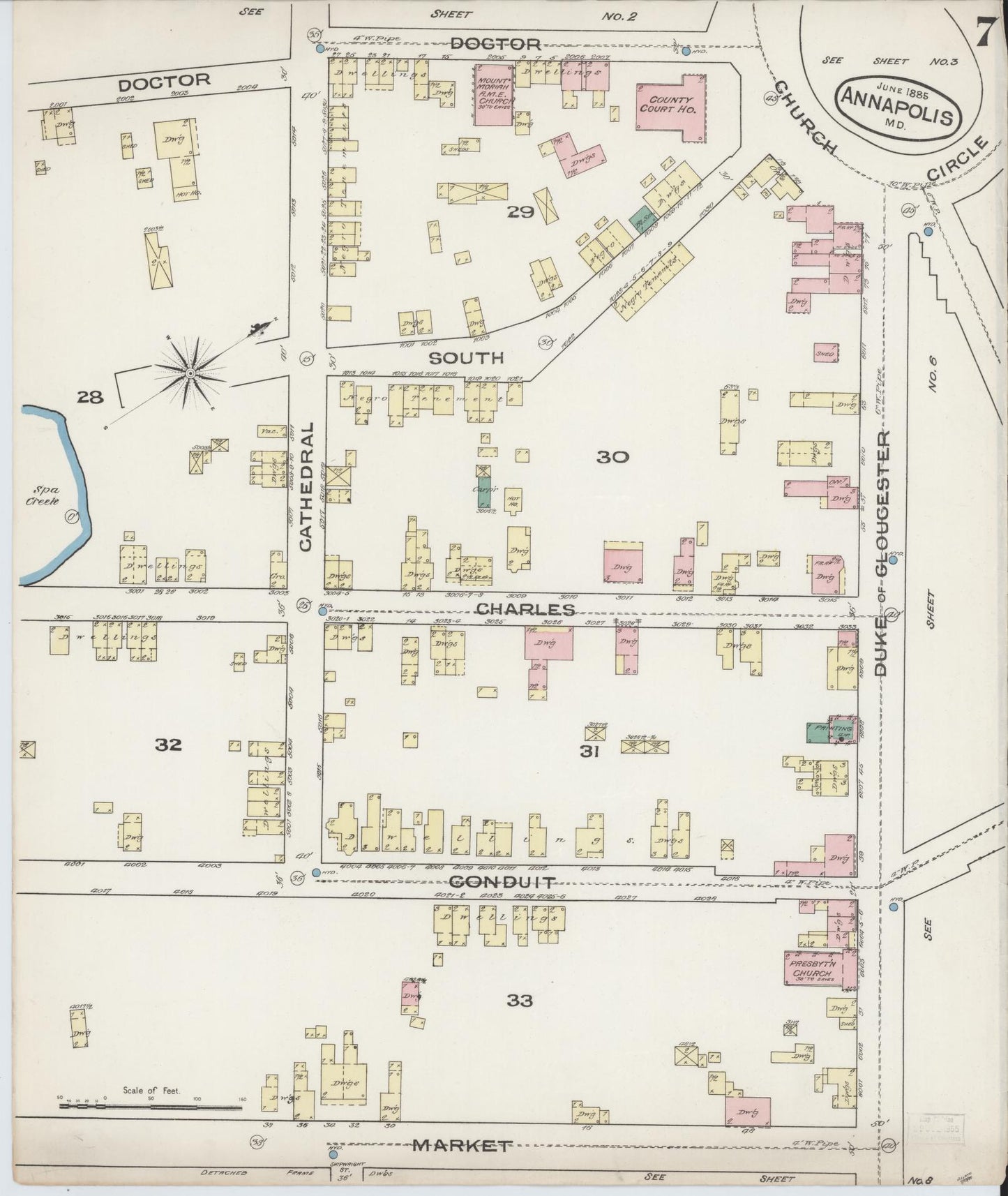 Anne Arundel, Maryland - 1885 - Sanborn Fire Insurance Map, Sheet #0007 - Historic Sanborn Fire Insurance Map Print, Anne Arundel Maryland 1885 0007 vintage old map wall art