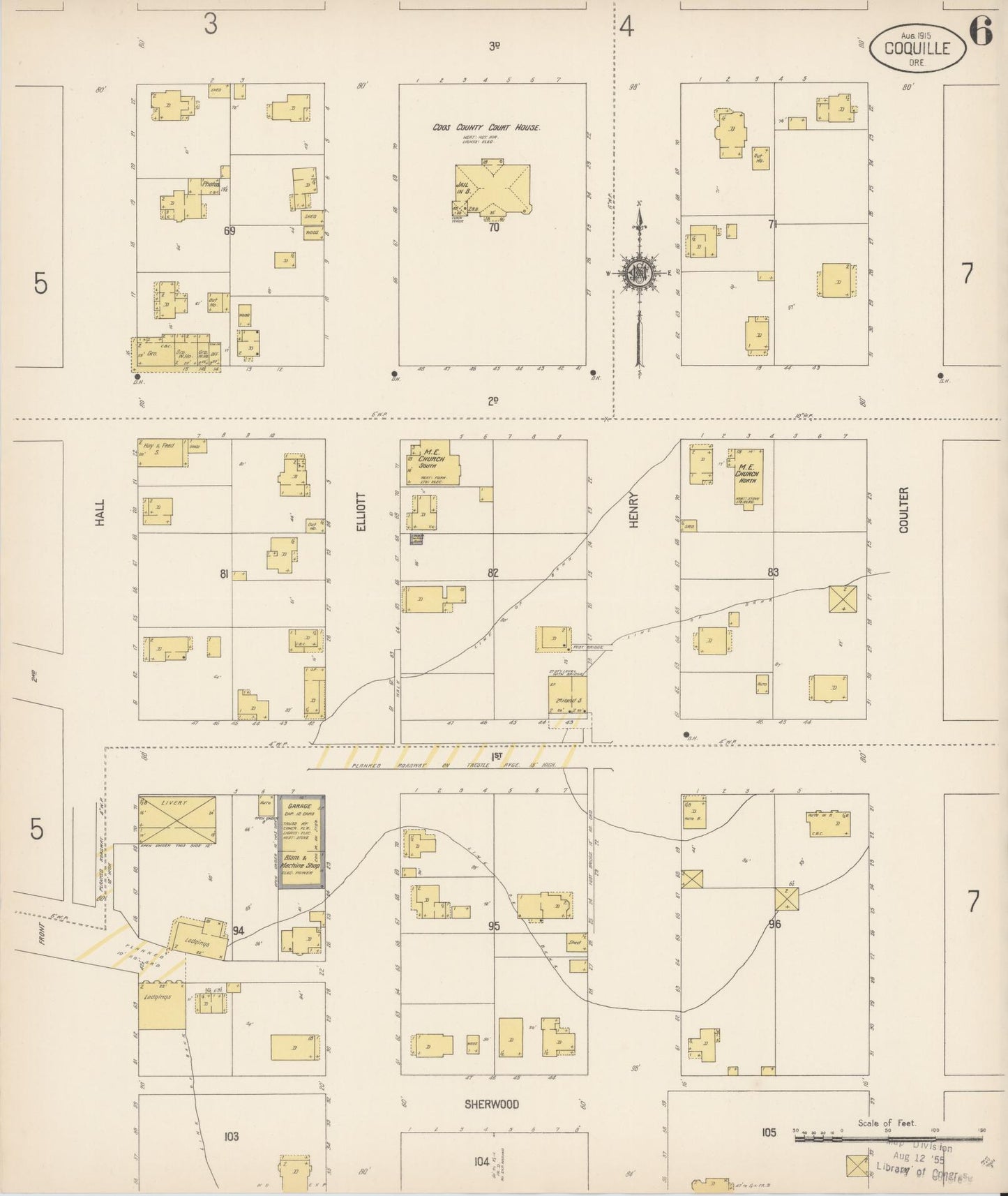 Sanborn Fire Insurance Map from Coquille, Coos County, Oregon (1915), Sheet #0006 - Historic Sanborn Fire Insurance Map Print, vintage old map wall art, antique decor, genealogy gift, Oregon Oregon map