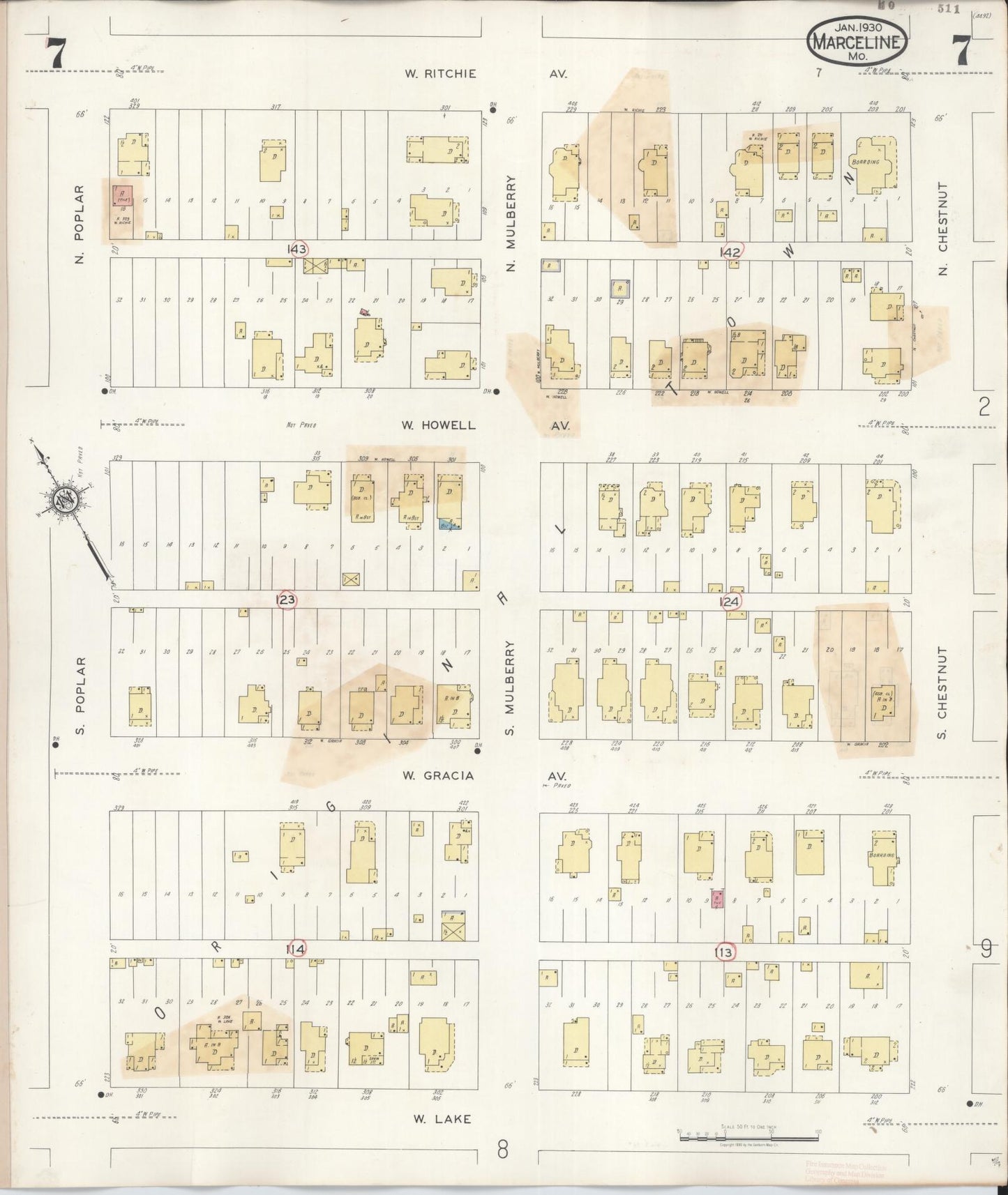 Sanborn Fire Insurance Map from Marceline, Linn County, Missouri (1939), Sheet #0007 - Historic Sanborn Fire Insurance Map Print, vintage old map wall art, antique decor, genealogy gift, Missouri Missouri map