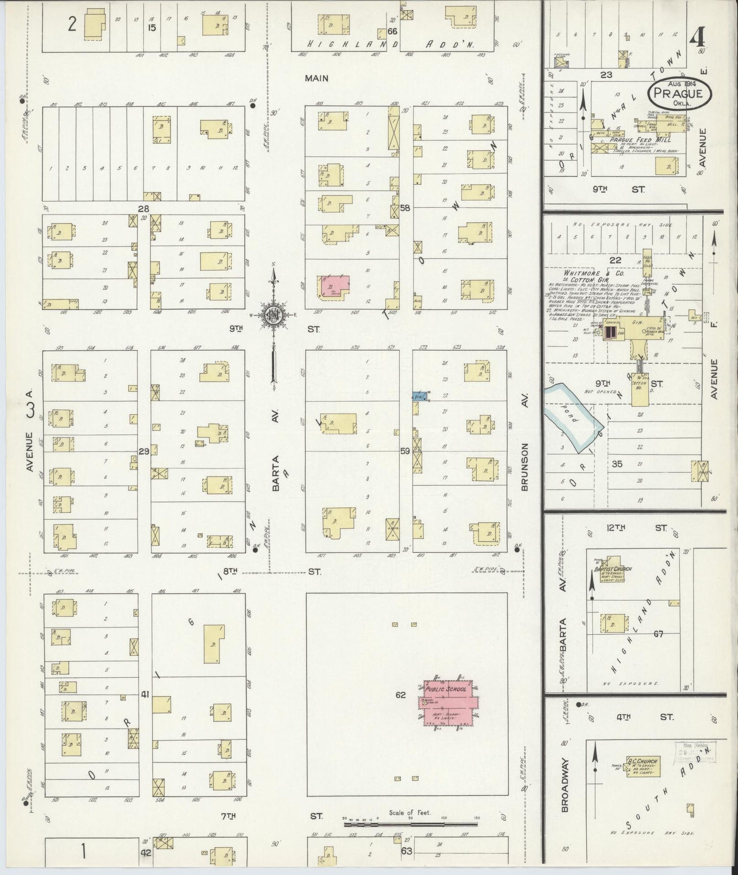 Sanborn Fire Insurance Map from Prague, Lincoln County, Oklahoma (1914), Sheet #0004 - Historic Sanborn Fire Insurance Map Print, vintage old map wall art, antique decor, genealogy gift, Oklahoma Oklahoma map