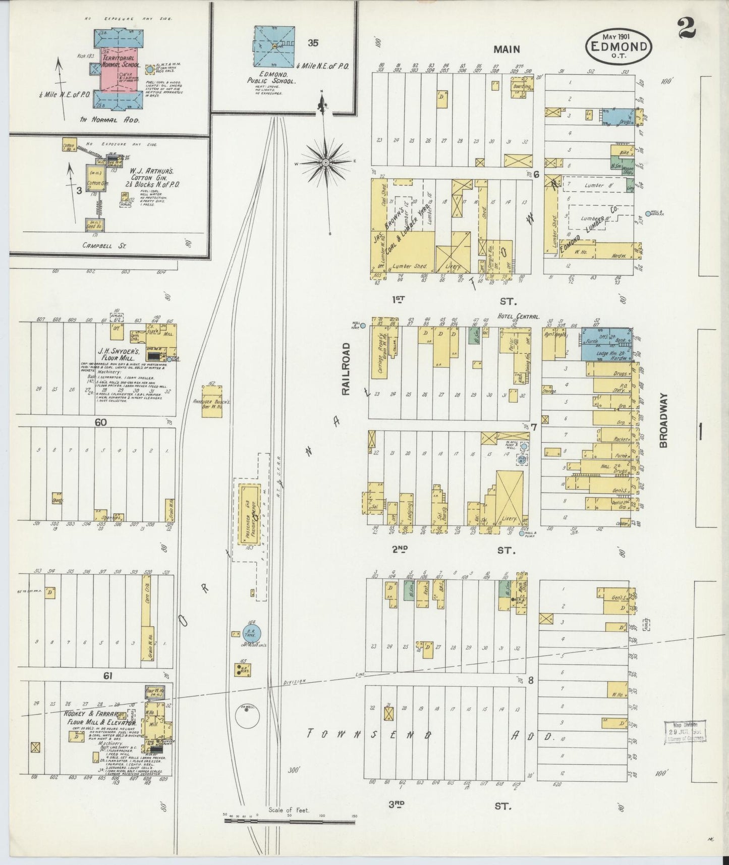 Sanborn Fire Insurance Map from Edmond, Oklahoma County, Oklahoma (1901), Sheet #0002 - Historic Sanborn Fire Insurance Map Print, vintage old map wall art, antique decor, genealogy gift, Edmond Oklahoma map