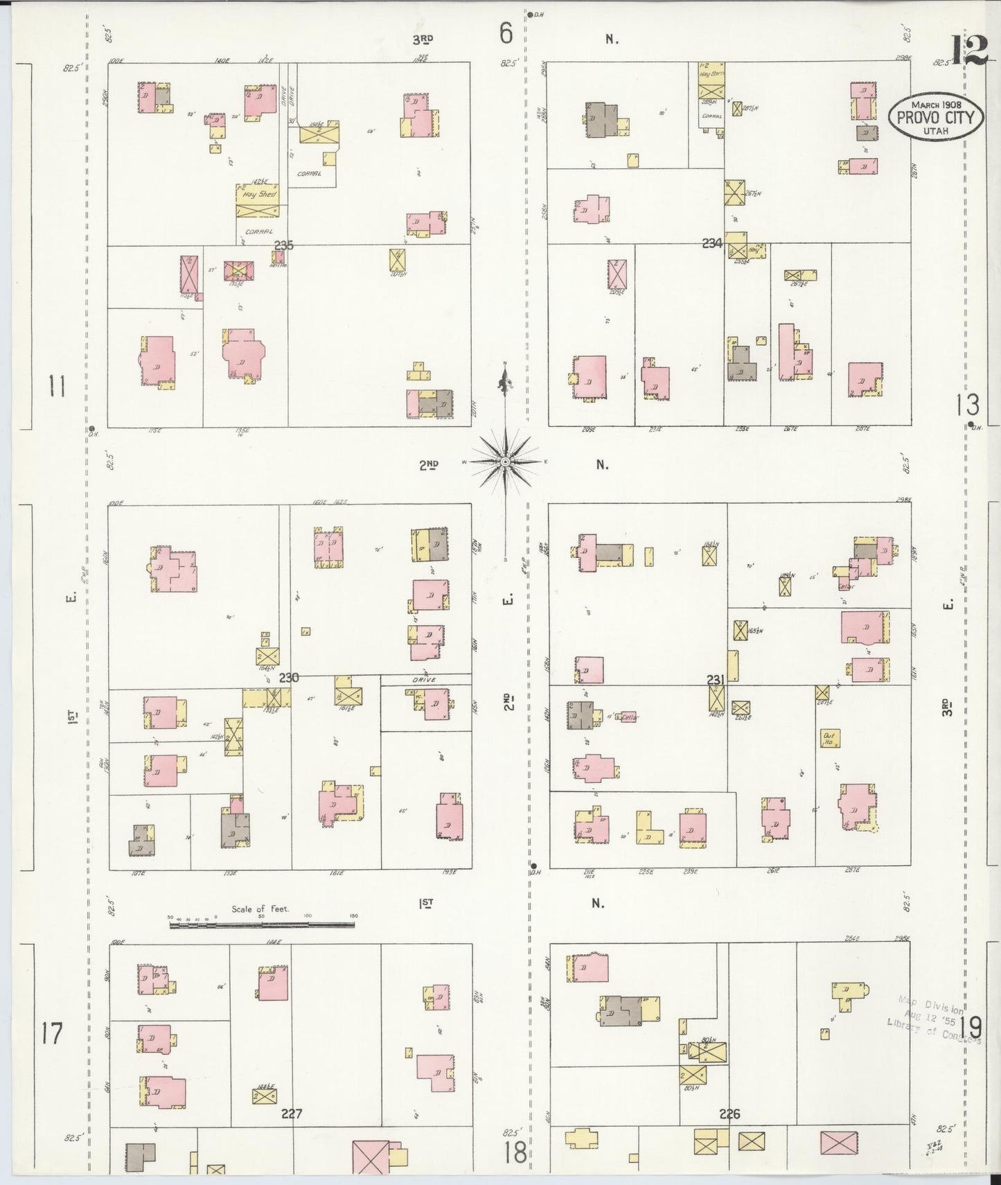 Sanborn Fire Insurance Map from Provo, Utah County, Utah (1908), Sheet #0012 - Historic Sanborn Fire Insurance Map Print, vintage old map wall art, antique decor, genealogy gift, Provo Utah map