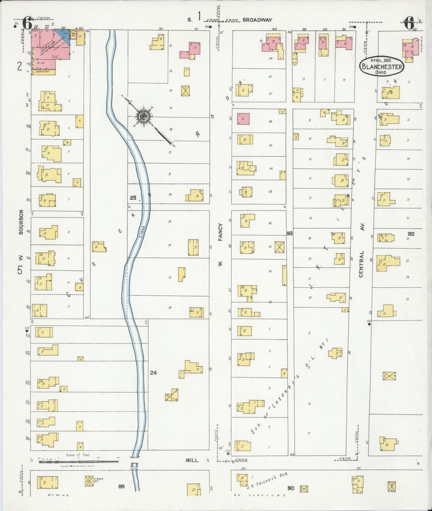 Sanborn Fire Insurance Map from Blanchester, Clinton County, Ohio (1925), Sheet #0006 - Complete Map Set gallery image, historic Sanborn map, vintage wall art, Ohio Ohio