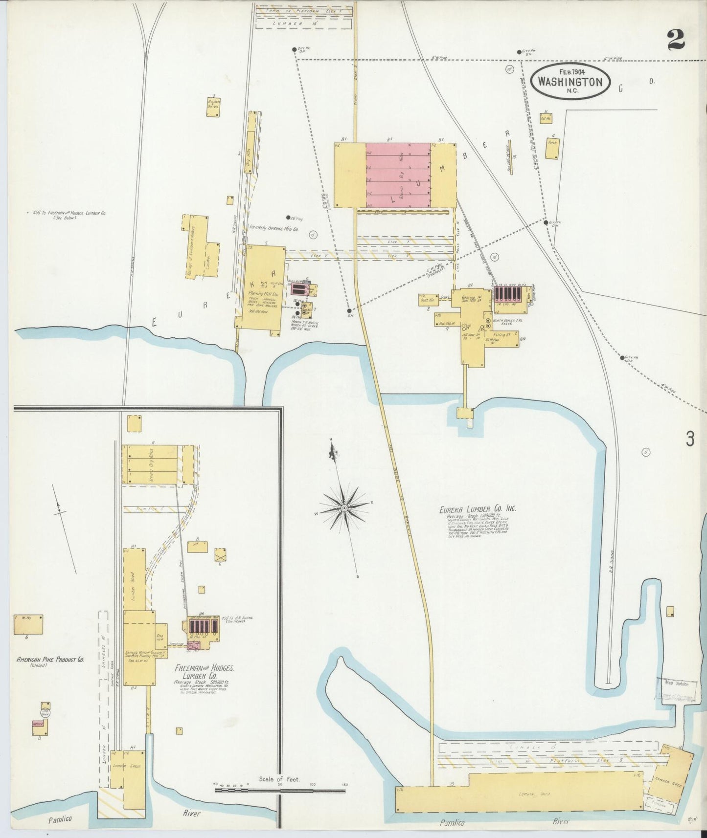 Sanborn Fire Insurance Map from Washington, Beaufort County, North Carolina (1904), Sheet #0002 - Historic Sanborn Fire Insurance Map Print, vintage old map wall art, antique decor, genealogy gift, North Carolina North Carolina map