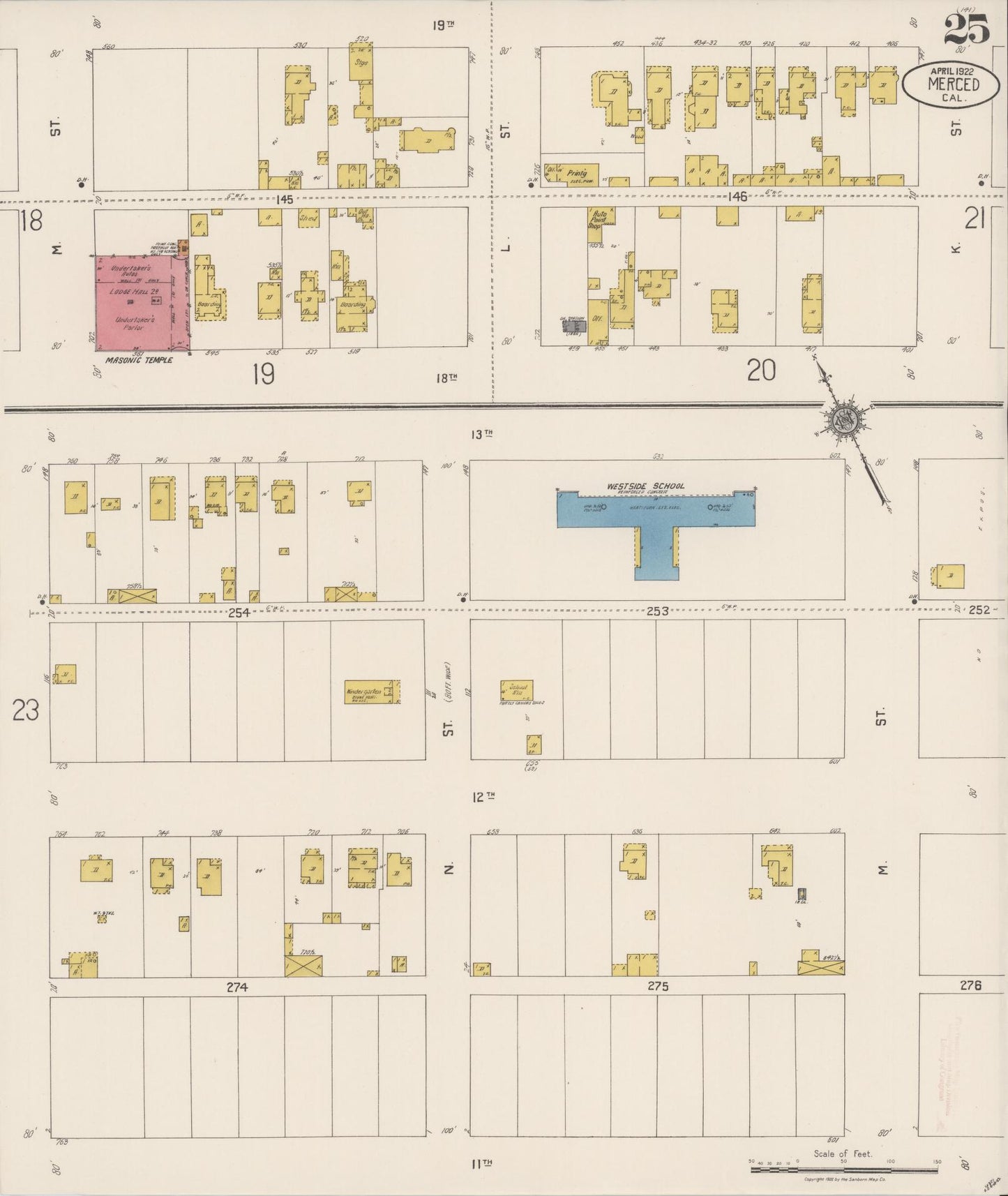 Sanborn Fire Insurance Map from Merced, Merced County, California (1922), Sheet #0025 - Historic Sanborn Fire Insurance Map Print, vintage old map wall art, antique decor, genealogy gift, California California map
