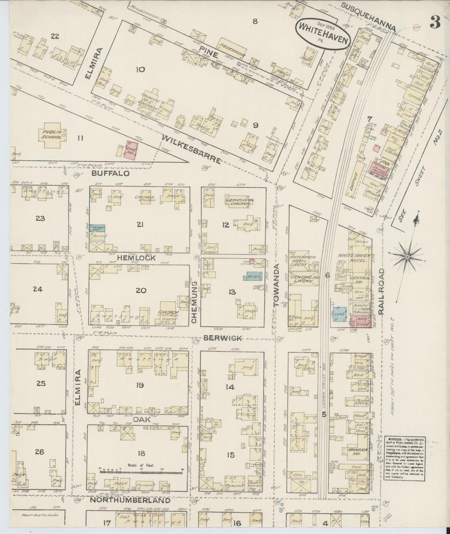 Sanborn Fire Insurance Map from White Haven, Luzerne County, Pennsylvania (1884), Sheet #0003 - Complete Map Set gallery image, historic Sanborn map, vintage wall art, Pennsylvania Pennsylvania
