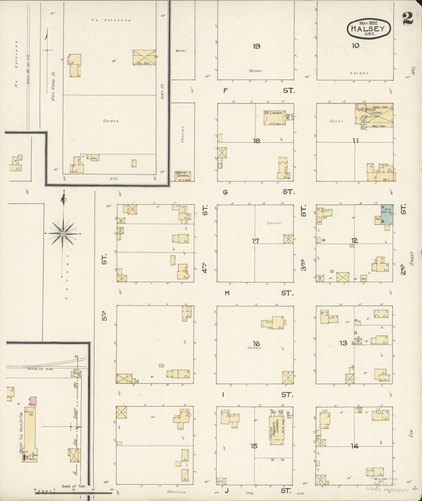 Sanborn Fire Insurance Map from Halsey, Linn County, Oregon (1892), Sheet #0002 - Complete Map Set gallery image, historic Sanborn map, vintage wall art, Oregon Oregon