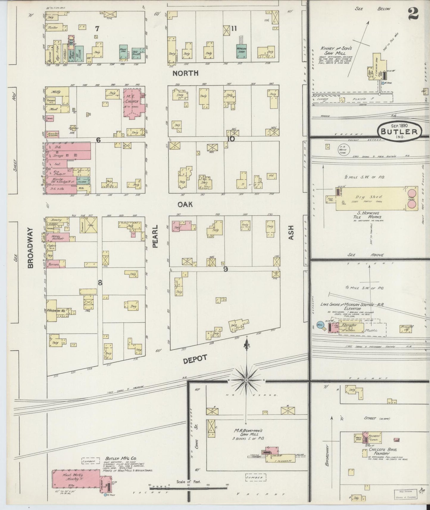 Sanborn Fire Insurance Map from Butler, De Kalb County, Indiana (1890), Sheet #0002 - Complete Map Set gallery image, historic Sanborn map, vintage wall art, Indiana Indiana
