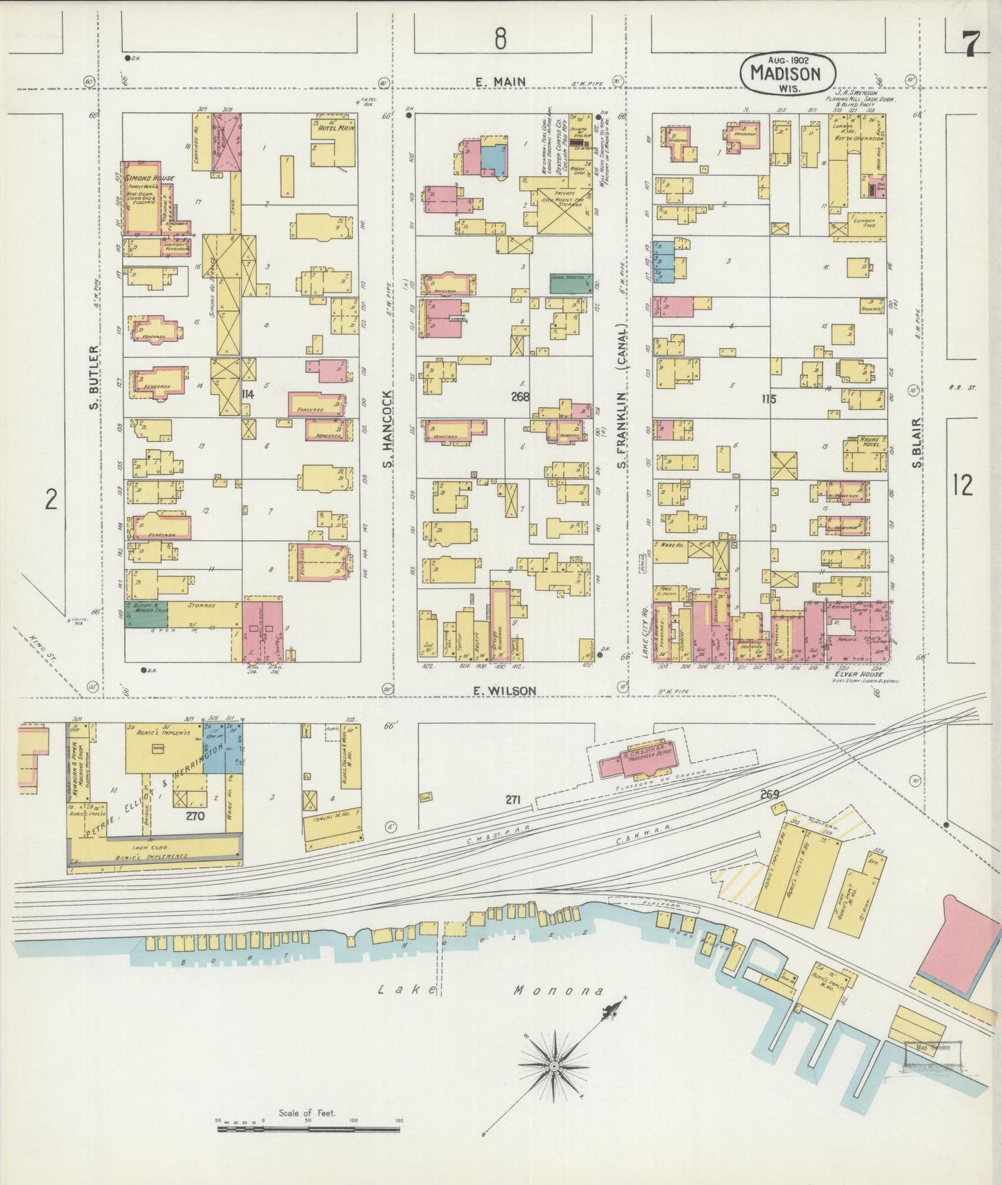 Sanborn Fire Insurance Map from Madison, Dane County, Wisconsin (1902), Sheet #0007 - Historic Sanborn Fire Insurance Map Print, vintage old map wall art, antique decor, genealogy gift, Wisconsin Wisconsin map