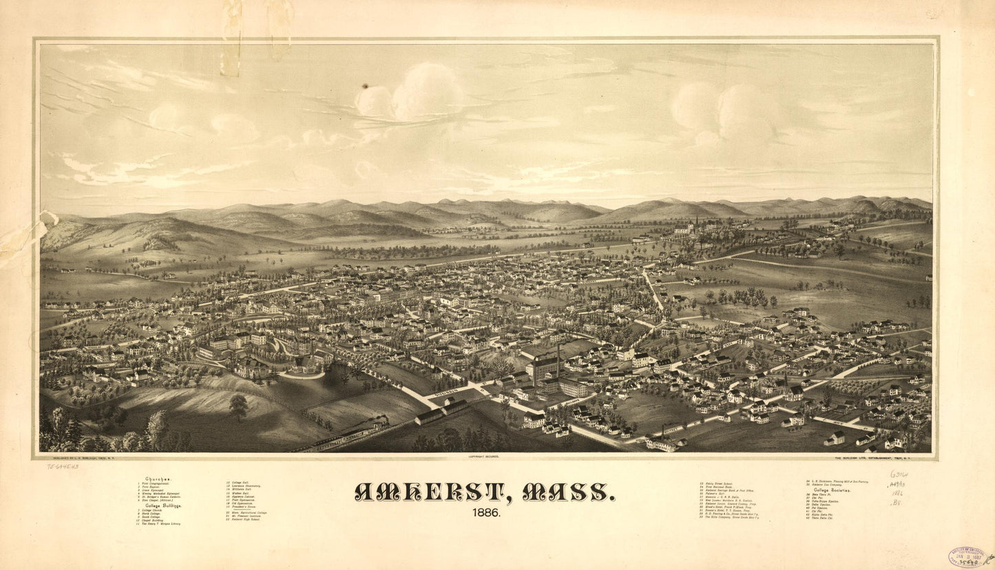 Amherst, Mass. 1886. (1886) – Historic Bird’s-Eye View Panorama Print
