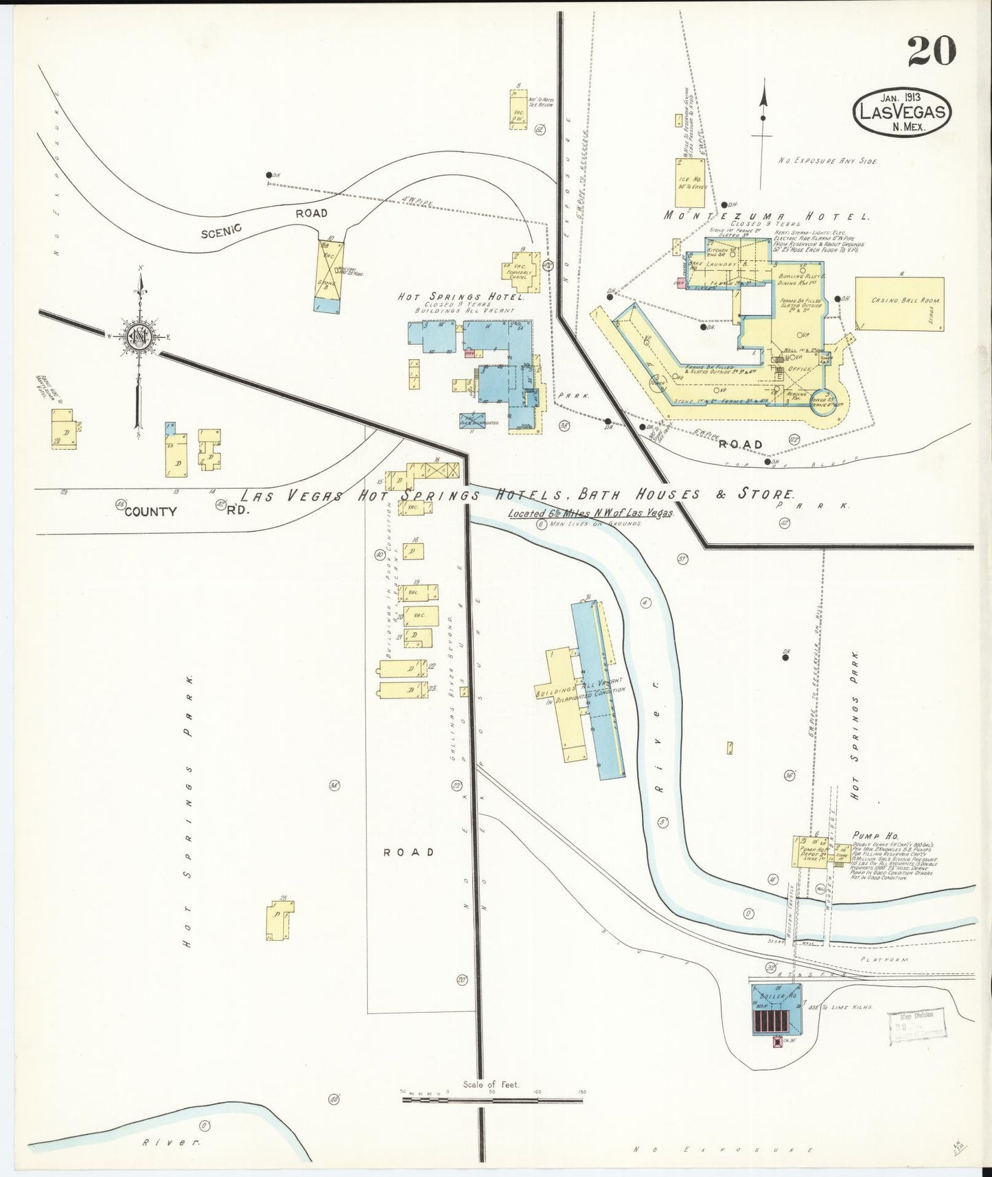 Sanborn Fire Insurance Map from Las Vegas, San Miguel County, New Mexico (1913), Sheet #0020 - Historic Sanborn Fire Insurance Map Print, vintage old map wall art, antique decor, genealogy gift, New Mexico New Mexico map