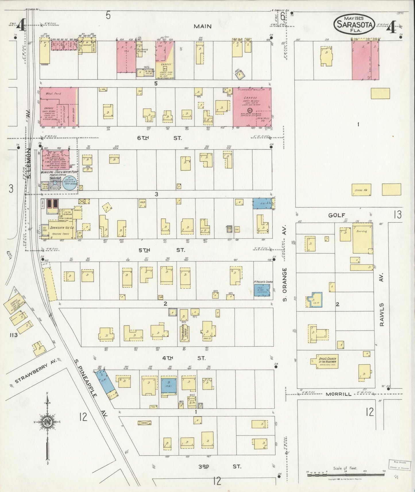 Sanborn Fire Insurance Map from Sarasota, Sarasota County, Florida (1925), Sheet #0004 - Historic Sanborn Fire Insurance Map Print, vintage old map wall art, antique decor, genealogy gift, Florida Florida map