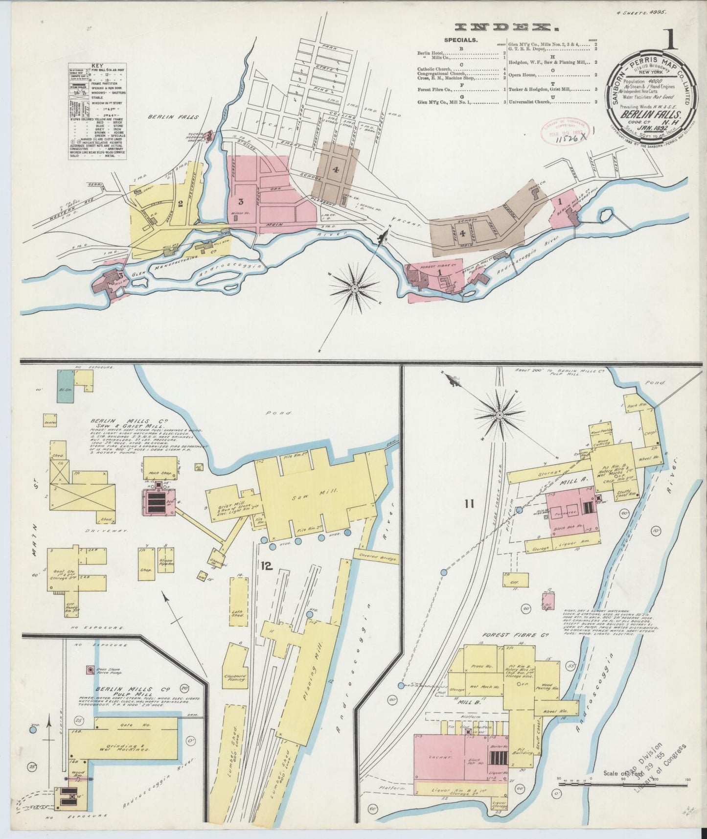 Sanborn Fire Insurance Map from Berlin, Coos County, New Hampshire. (1892) – Historic Sanborn Fire Insurance Map Print