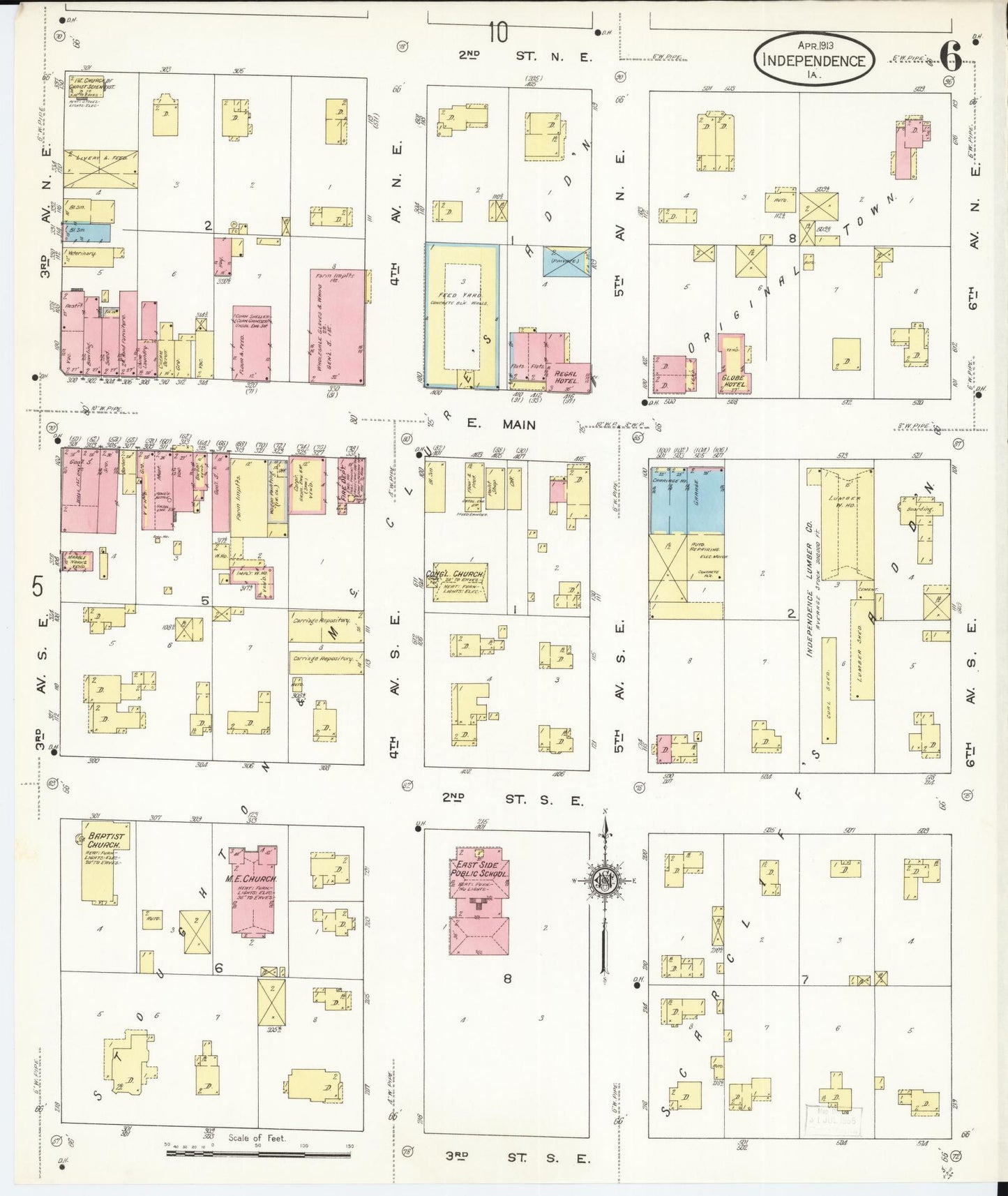 Sanborn Fire Insurance Map from Independence, Buchanan County, Iowa (1913), Sheet #0006 - Historic Sanborn Fire Insurance Map Print, vintage old map wall art