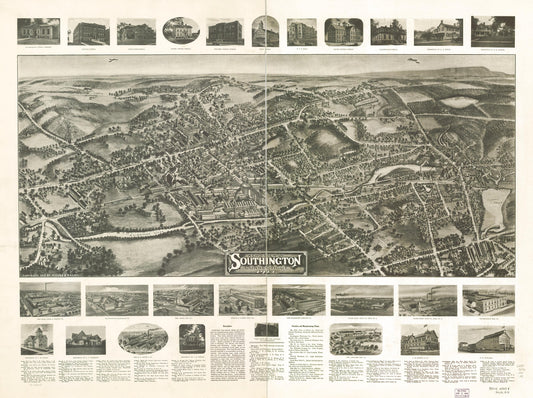 Aero view of Southington, Connecticut 1914. (1914) – Historic Bird’s-Eye View Panorama Print
