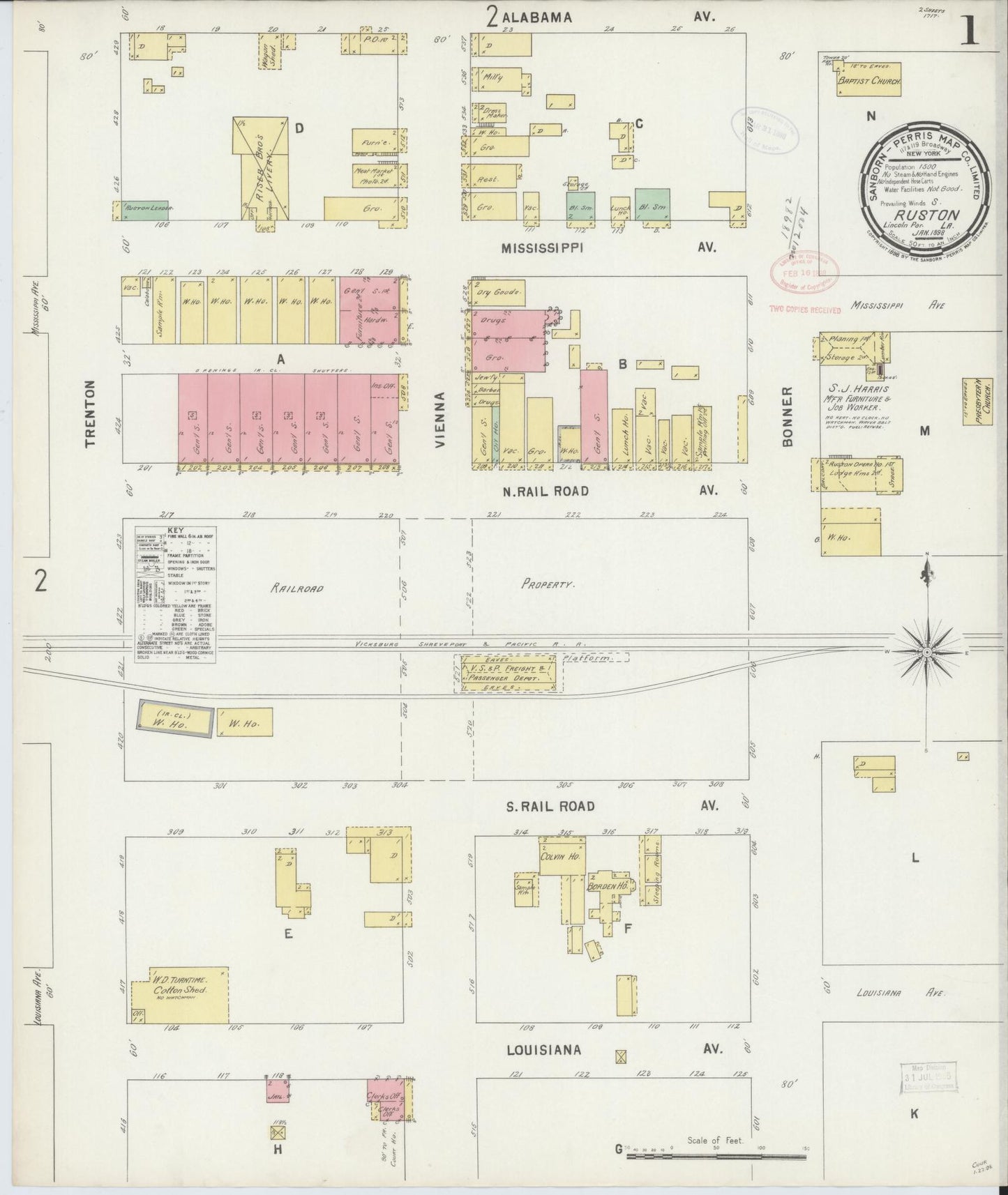 Sanborn Fire Insurance Map from Ruston, Lincoln Parish, Louisiana. (1898) – Historic Sanborn Fire Insurance Map Print