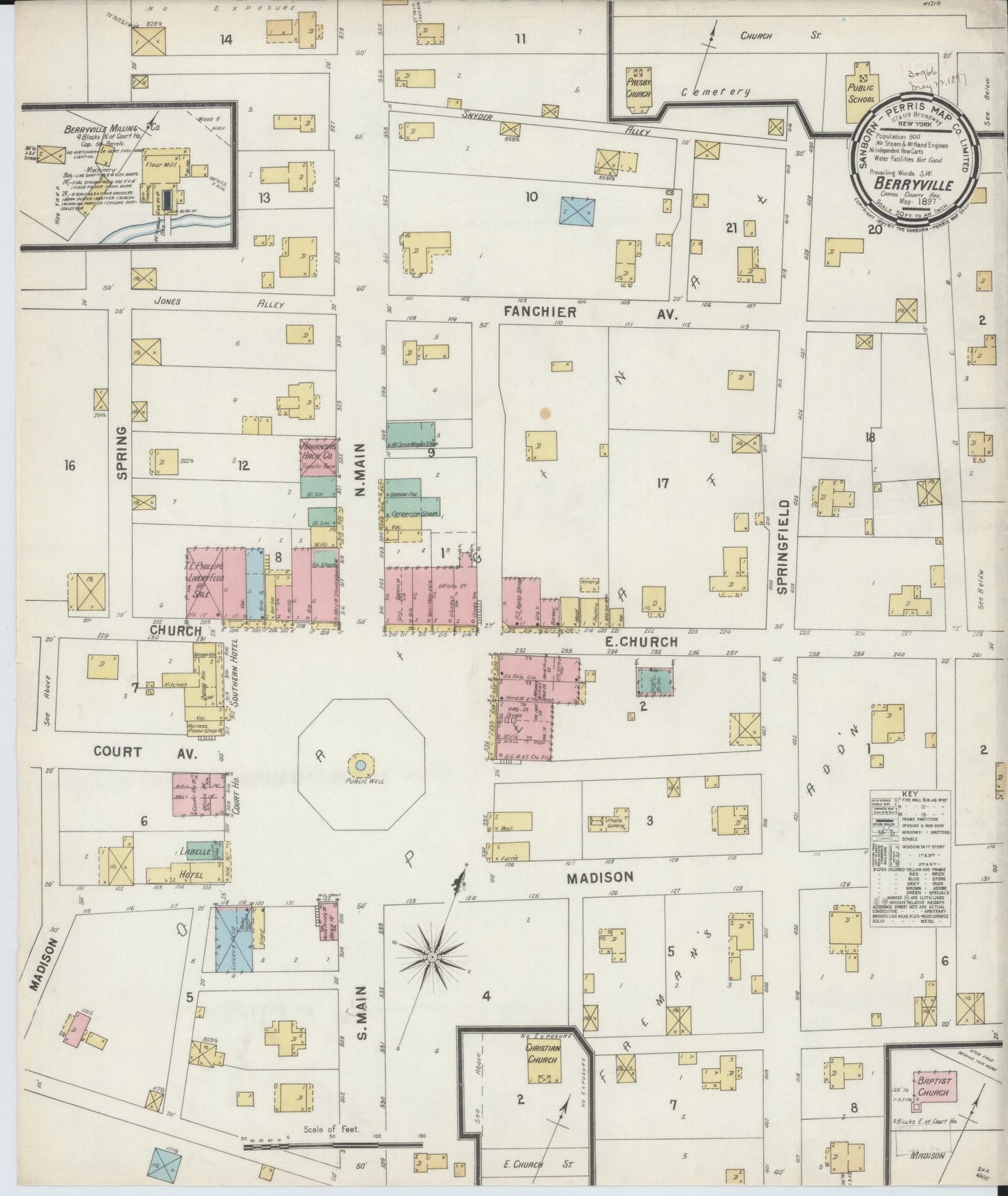 Sanborn Fire Insurance Map from Berryville, Carroll County, Arkansas (1897), Sheet #0001 - Historic Sanborn Fire Insurance Map Print, vintage old map wall art, antique decor, genealogy gift, Arkansas Arkansas map