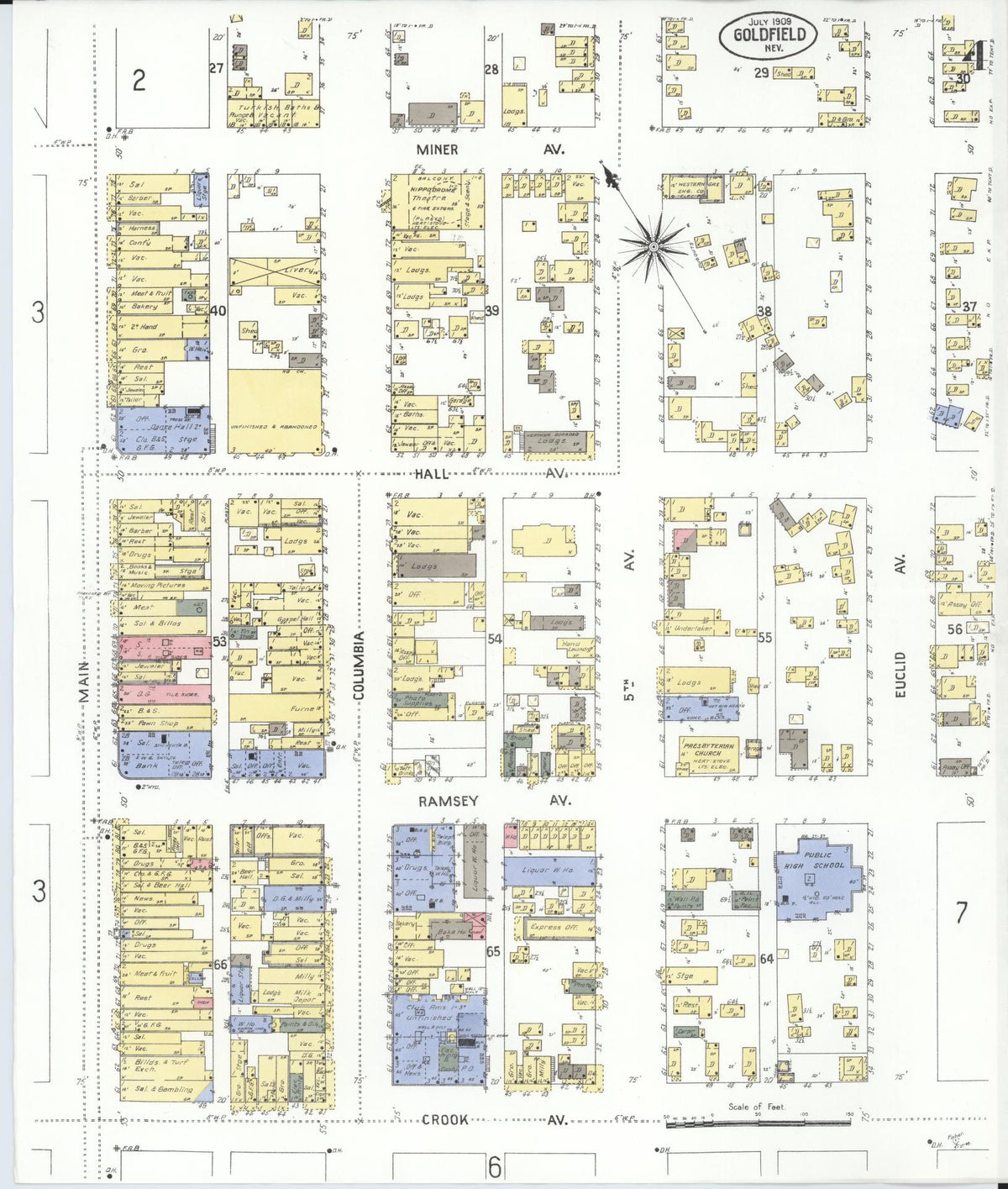 Sanborn Fire Insurance Map from Goldfield, Esmeralda County, Nevada (1909), Sheet #0004 - Historic Sanborn Fire Insurance Map Print, vintage old map wall art, antique decor, genealogy gift, Nevada Nevada map