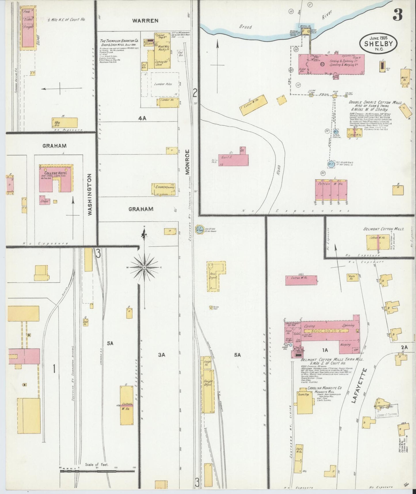 Sanborn Fire Insurance Map from Shelby, Cleveland County, North Carolina (1905), Sheet #0003 - Complete Map Set gallery image, historic Sanborn map, vintage wall art, North Carolina North Carolina