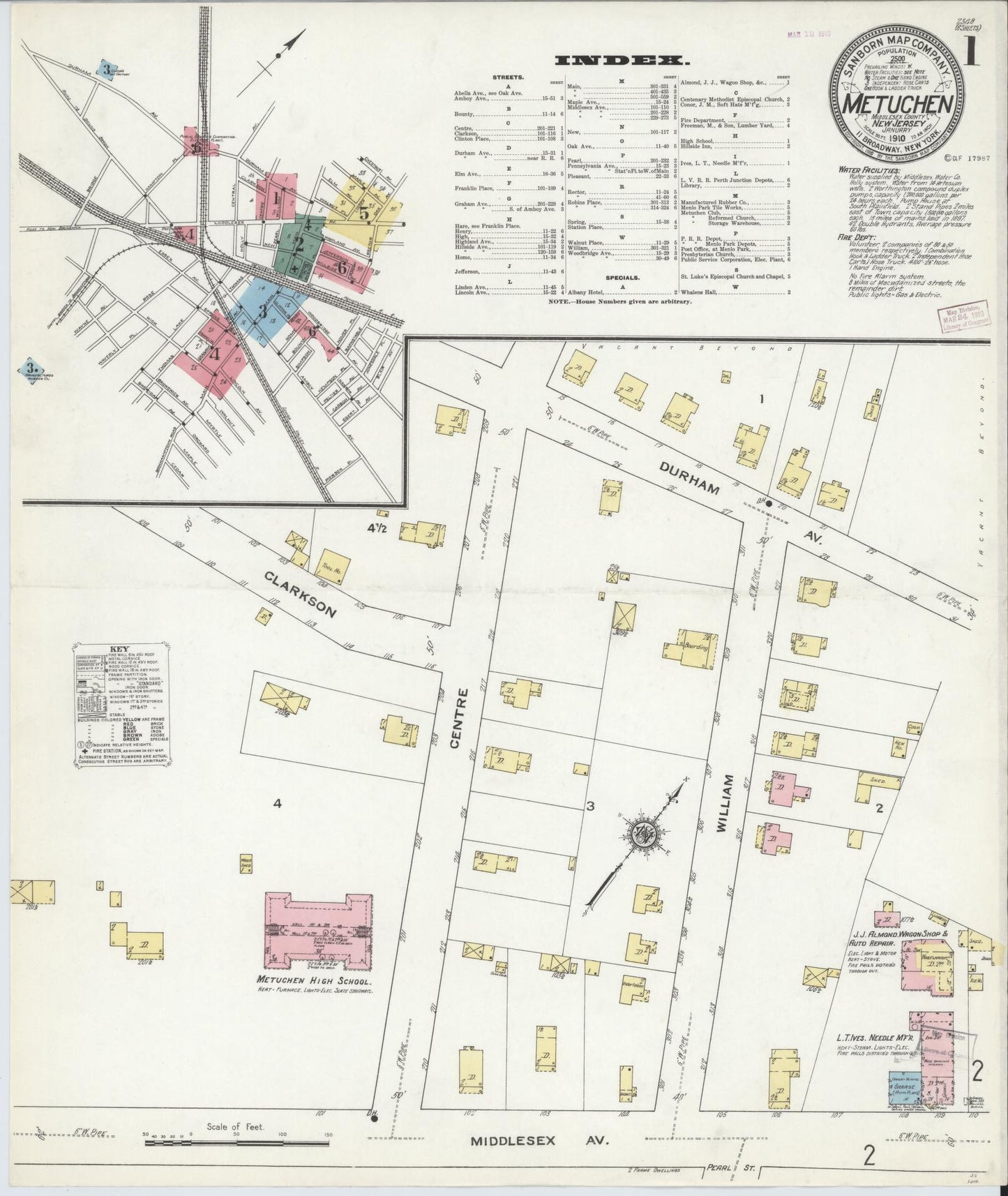 Sanborn Fire Insurance Map from Metuchen, Middlesex County, New Jersey. (1910) – Historic Sanborn Fire Insurance Map Print