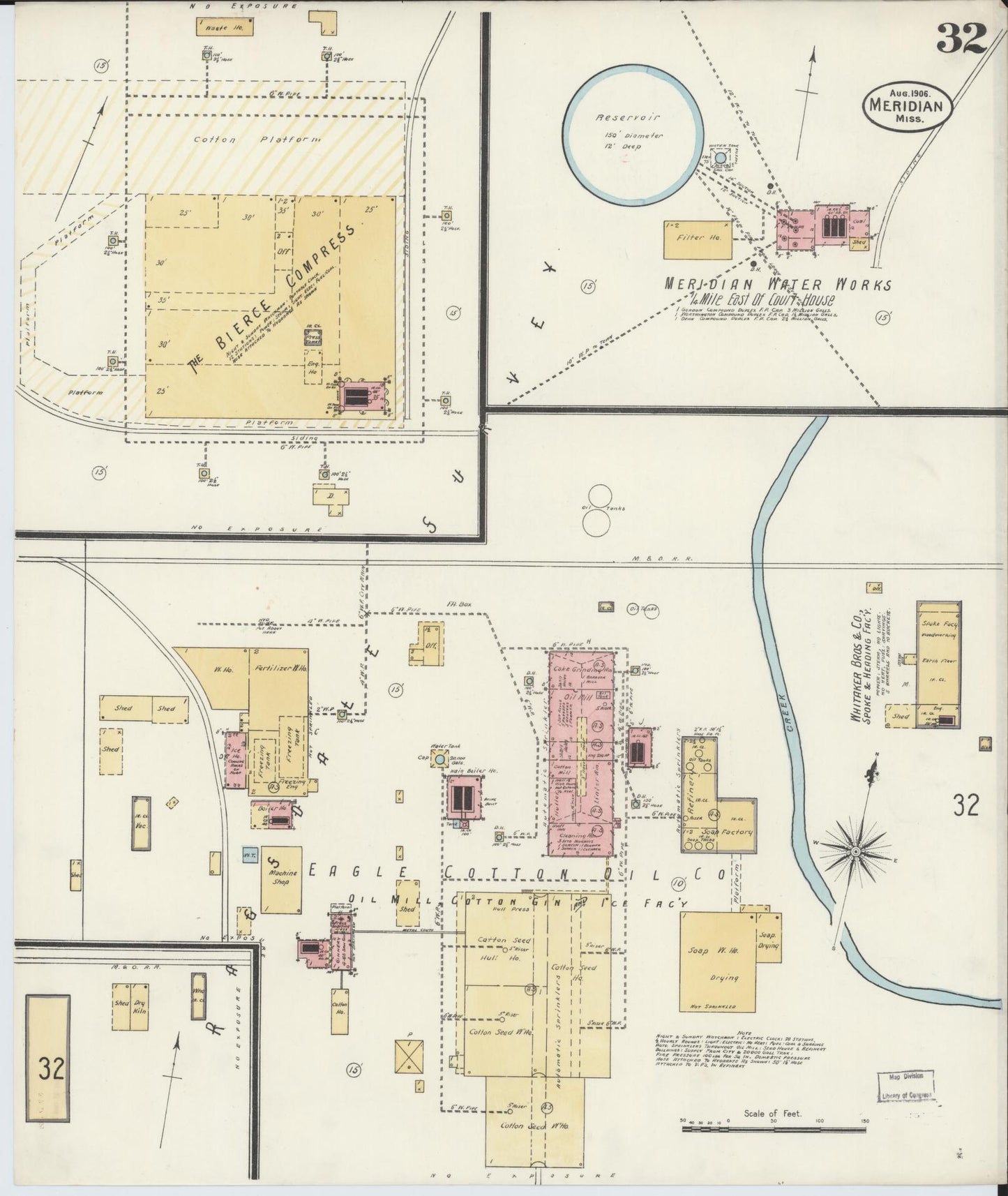 Sanborn Fire Insurance Map from Meridian, Lauderdale County, Mississippi (1906), Sheet #0032 - Historic Sanborn Fire Insurance Map Print, vintage old map wall art, antique decor, genealogy gift, Mississippi Mississippi map