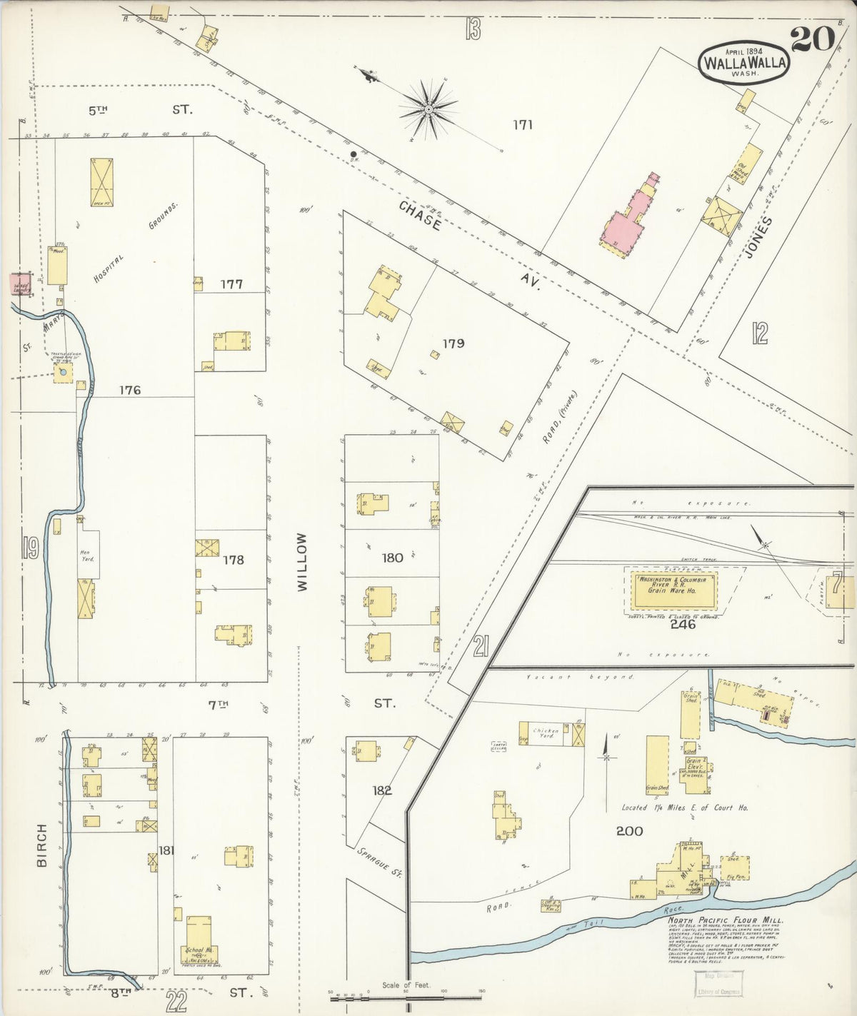 Sanborn Fire Insurance Map from Walla Walla, Walla Walla County, Washington (1894), Sheet #0020 - Historic Sanborn Fire Insurance Map Print, vintage old map wall art, antique decor, genealogy gift, Washington Washington map
