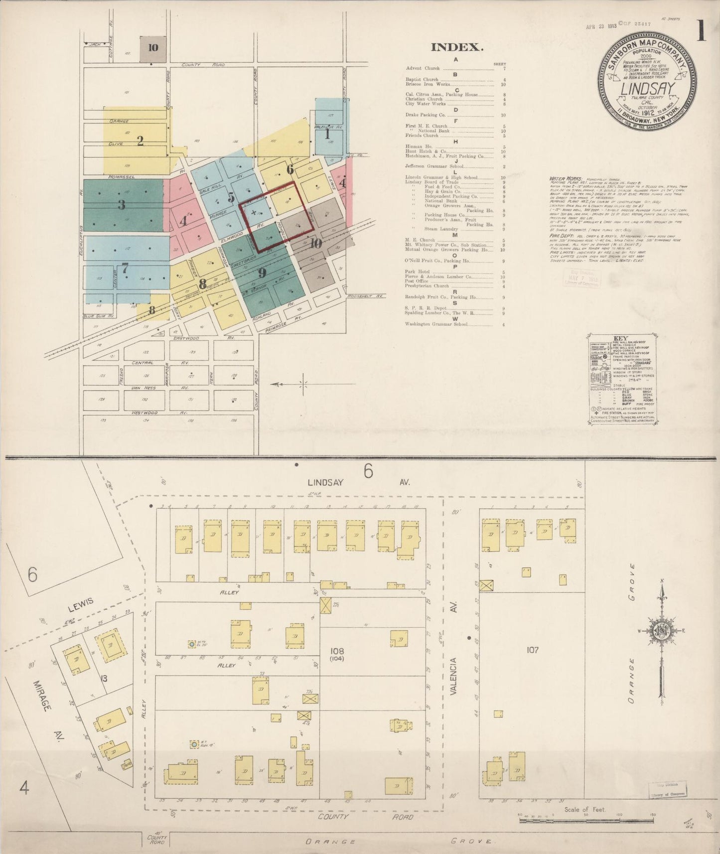 Sanborn Fire Insurance Map from Lindsay, Tulare County, California (1912), Sheet #0001 - Historic Sanborn Fire Insurance Map Print, vintage old map wall art, antique decor, genealogy gift, California California map