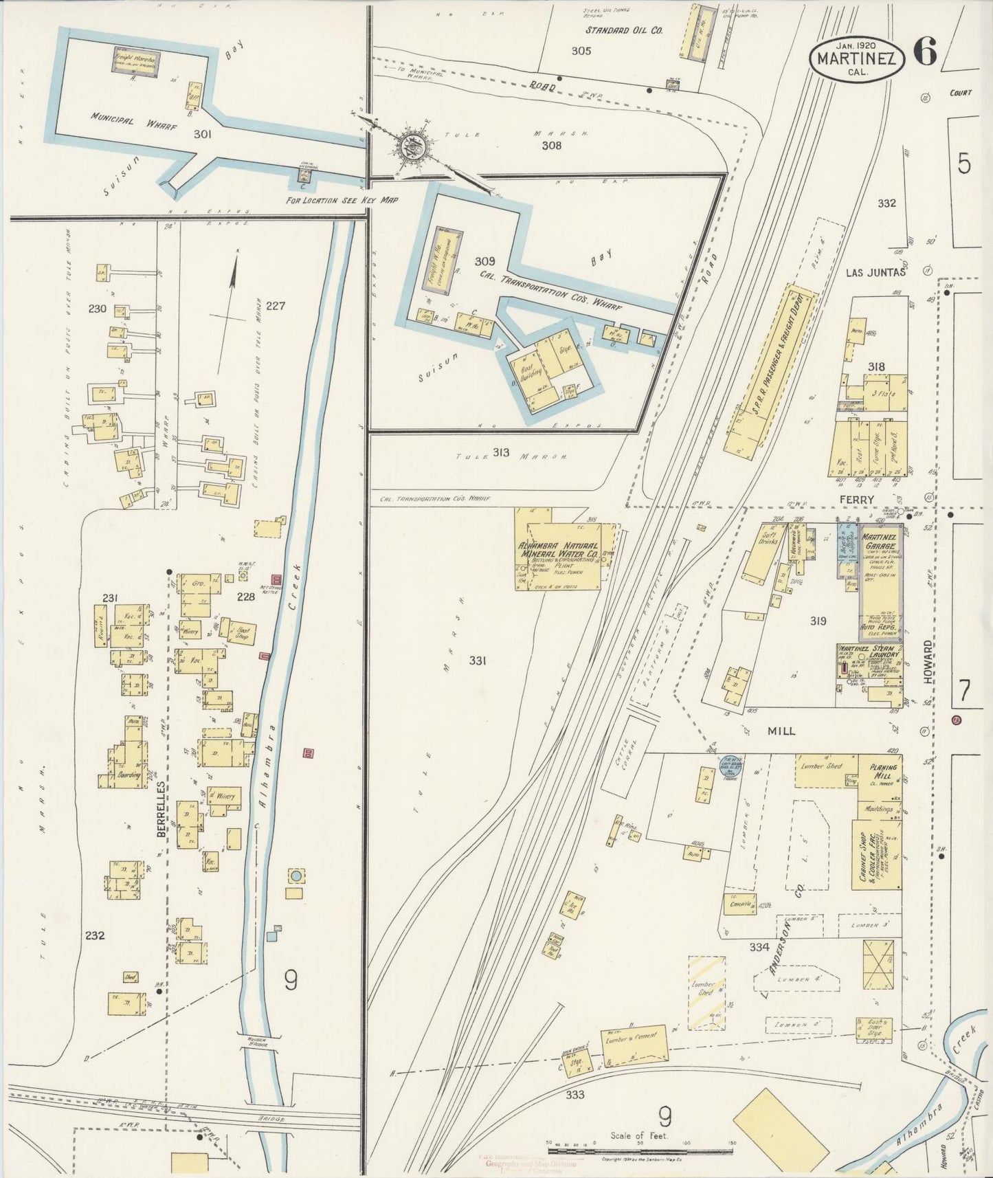 Sanborn Fire Insurance Map from Martinez, Contra Costa County, California (1920), Sheet #0006 - Historic Sanborn Fire Insurance Map Print, vintage old map wall art, antique decor, genealogy gift, California California map