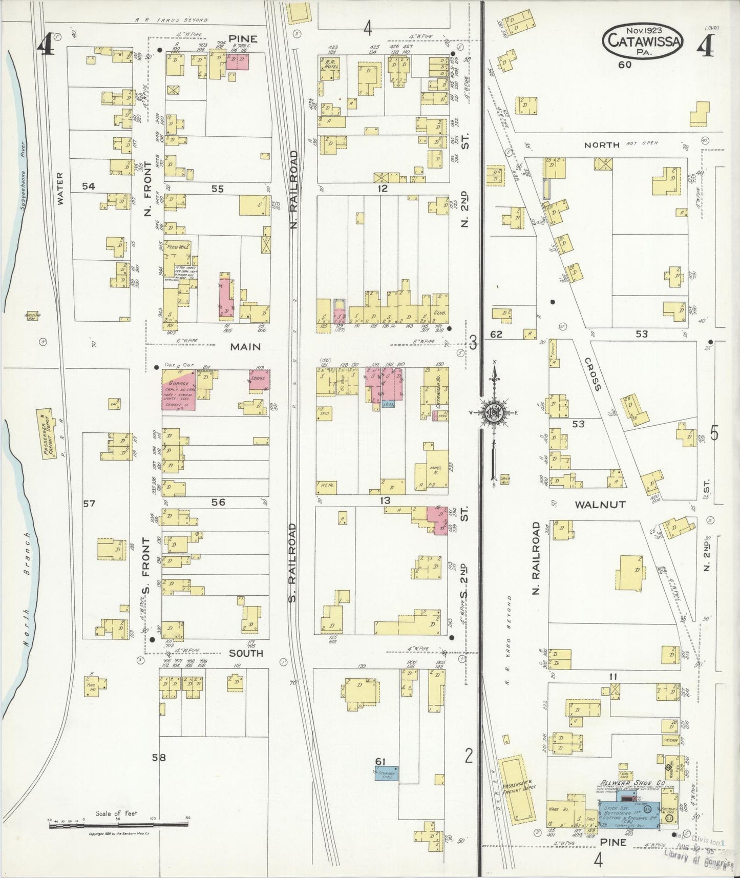 Sanborn Fire Insurance Map from Catawissa, Columbia County, Pennsylvania (1923), Sheet #0004 - Historic Sanborn Fire Insurance Map Print, vintage old map wall art, antique decor, genealogy gift, Pennsylvania Pennsylvania map