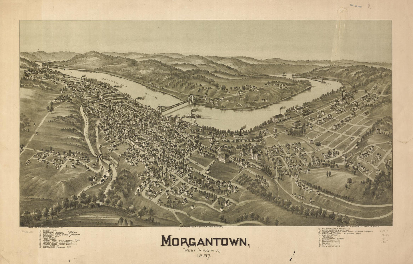 Morgantown, West Virginia 1897. (1897) – Historic Bird’s-Eye View Panorama Print