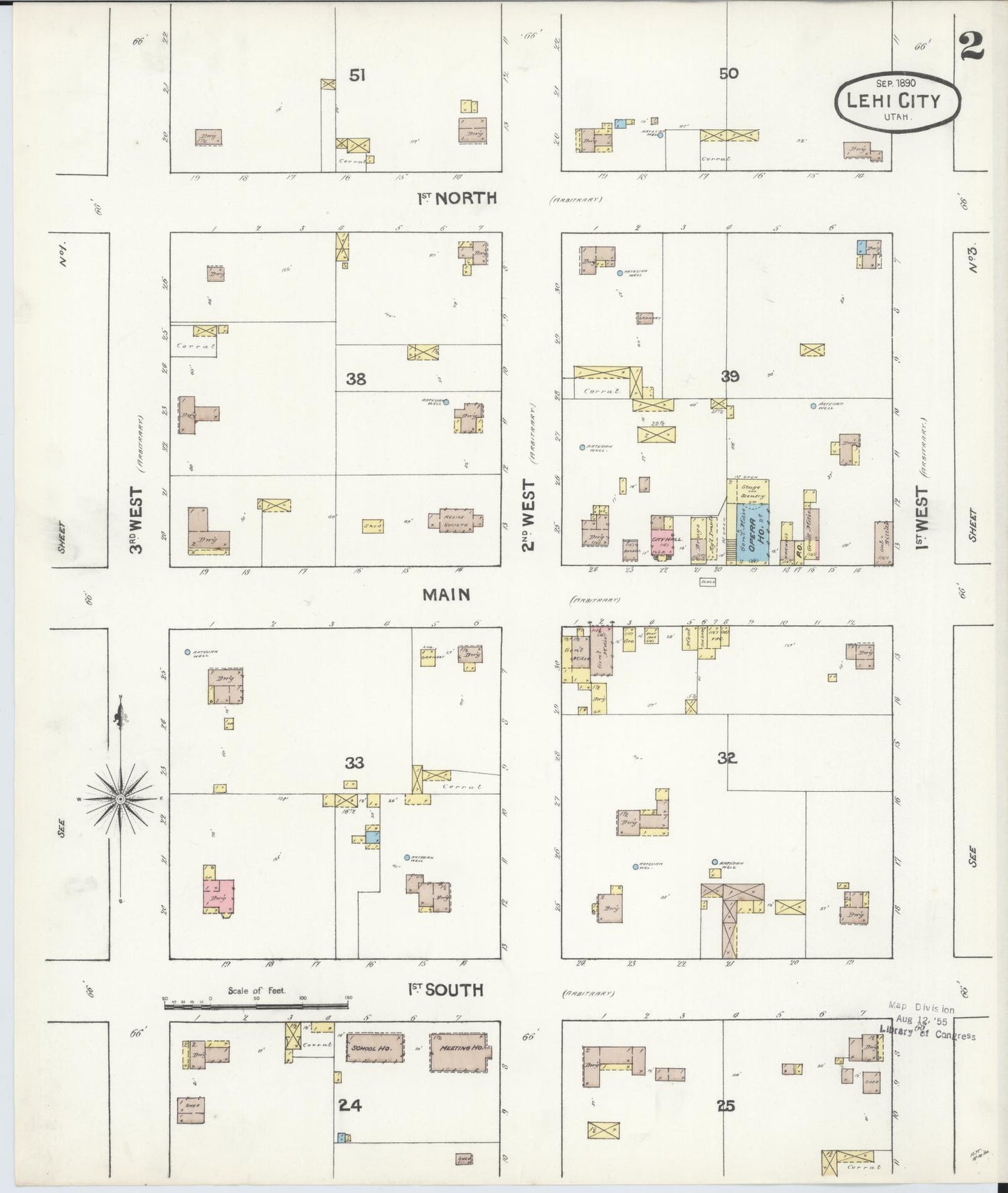 Sanborn Fire Insurance Map from Lehi, Utah County, Utah (1890), Sheet #0002 - Historic Sanborn Fire Insurance Map Print, vintage old map wall art, antique decor, genealogy gift, Lehi Utah map