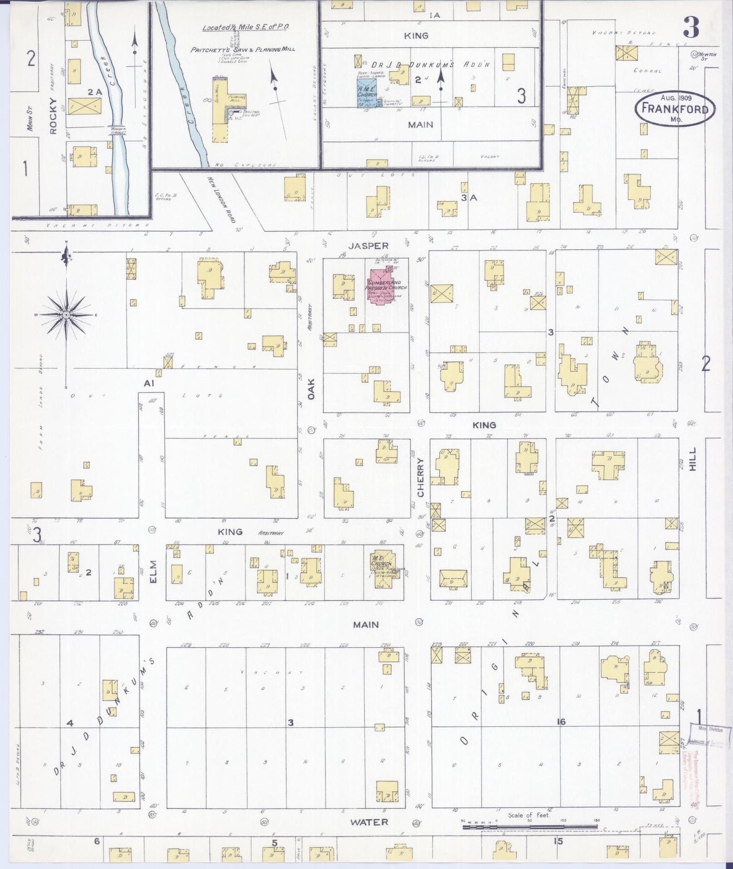 Sanborn Fire Insurance Map from Frankford, Pike County, Missouri (1909), Sheet #0003 - Historic Sanborn Fire Insurance Map Print, vintage old map wall art, antique decor, genealogy gift, Missouri Missouri map