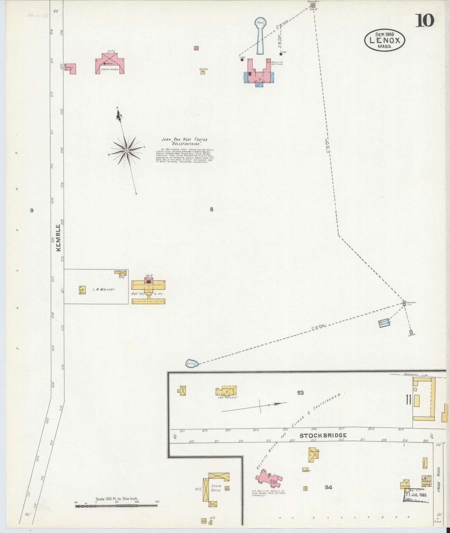 Sanborn Fire Insurance Map from Lenox, Berkshire County, Massachusetts (1905), Sheet #0010 - Historic Sanborn Fire Insurance Map Print, vintage old map wall art, antique decor, genealogy gift, Massachusetts Massachusetts map