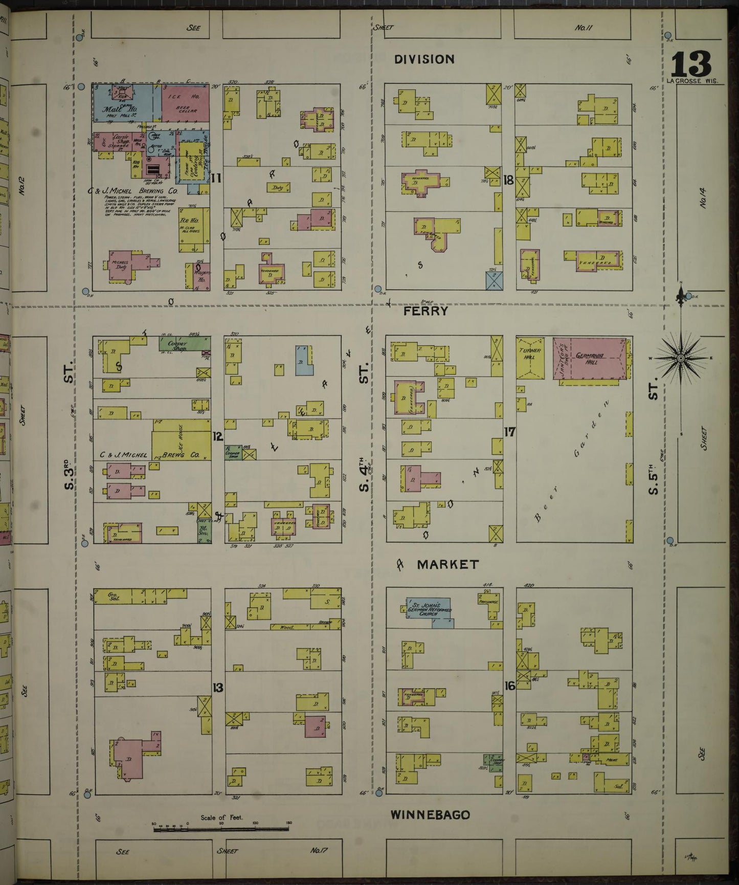 Sanborn Fire Insurance Map from La Crosse, La Crosse County, Wisconsin (1891), Sheet #0013 - Historic Sanborn Fire Insurance Map Print, vintage old map wall art, antique decor, genealogy gift, Wisconsin Wisconsin map