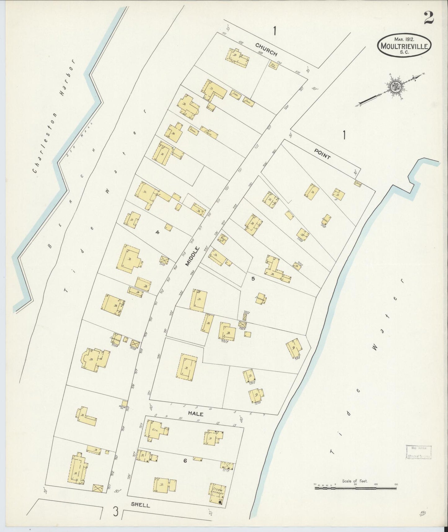 Sanborn Fire Insurance Map from Moultrieville, Charleston County, South Carolina (1912), Sheet #0002 - Historic Sanborn Fire Insurance Map Print, vintage old map wall art, antique decor, genealogy gift, South Carolina South Carolina map