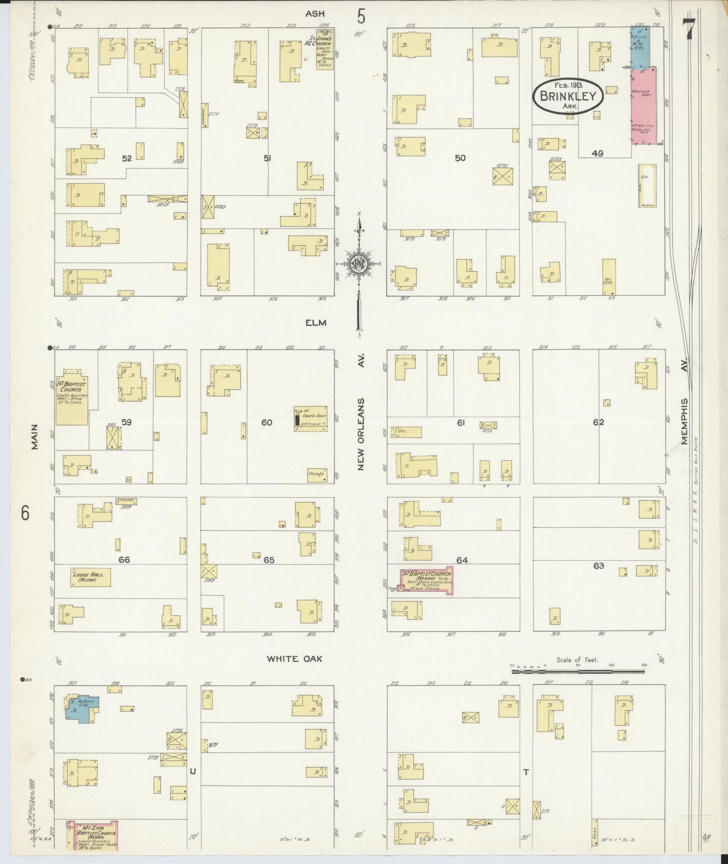 Sanborn Fire Insurance Map from Brinkley, Monroe County, Arkansas (1913), Sheet #0007 - Complete Map Set gallery image, historic Sanborn map, vintage wall art, Arkansas Arkansas