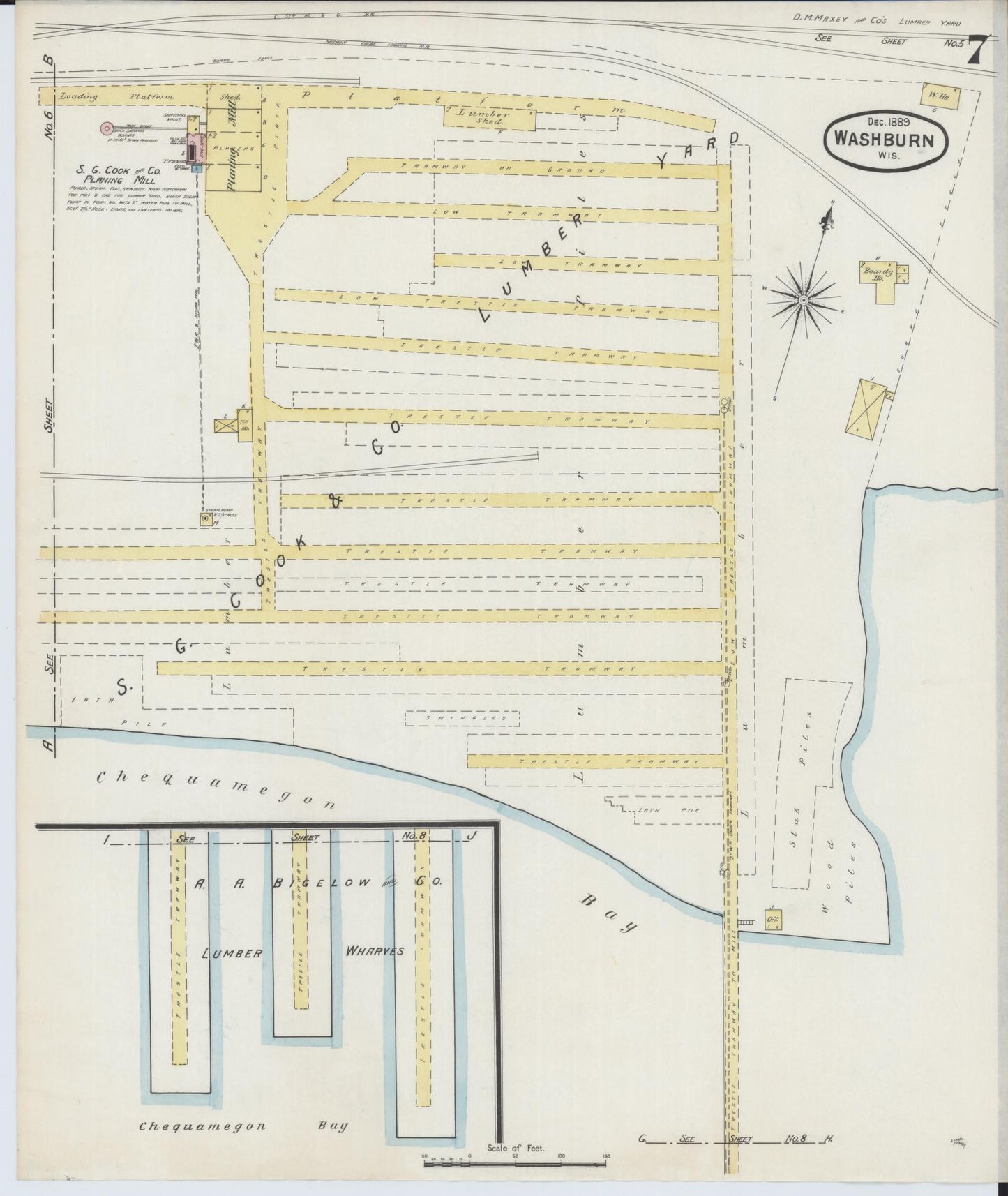 Sanborn Fire Insurance Map from Washburn, Bayfield County, Wisconsin (1889), Sheet #0007 - Historic Sanborn Fire Insurance Map Print, vintage old map wall art, antique decor, genealogy gift, Wisconsin Wisconsin map