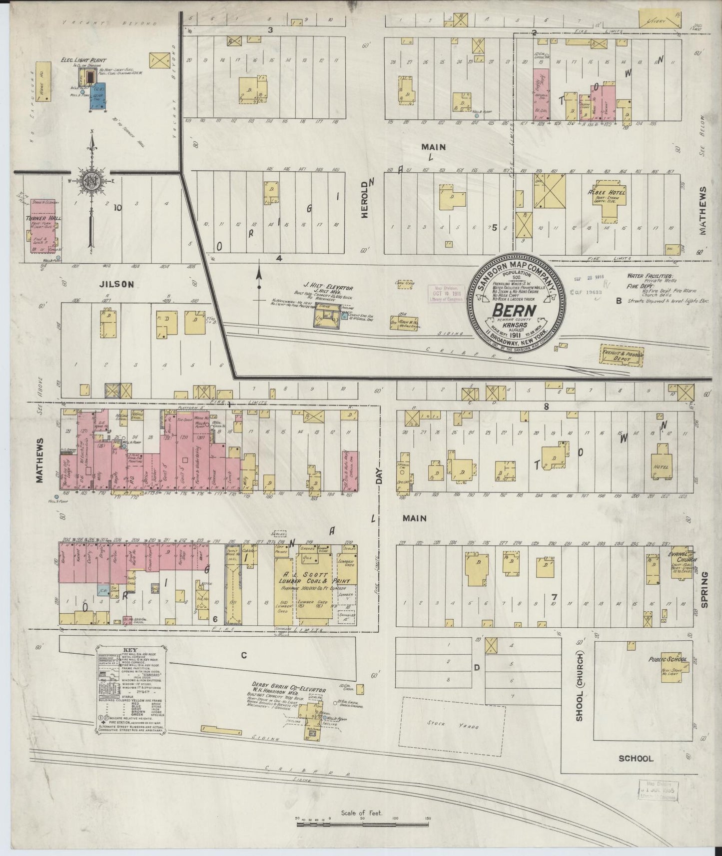 Sanborn Fire Insurance Map from Bern, Nemaba County, Kansas (1911), Sheet #0001 - Historic Sanborn Fire Insurance Map Print, vintage old map wall art, antique decor, genealogy gift, Kansas Kansas map