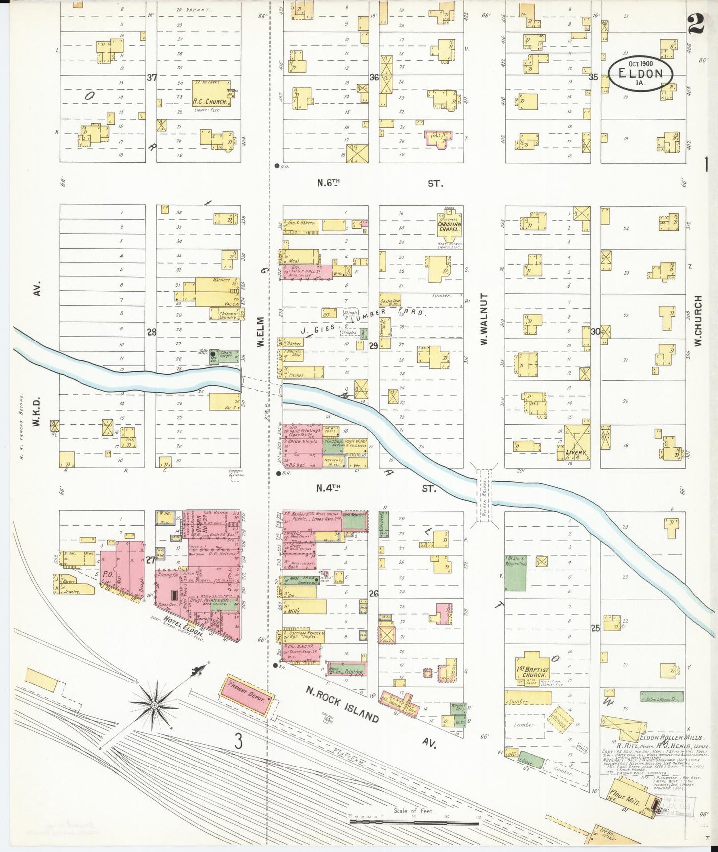 Sanborn Fire Insurance Map from Eldon, Wapello County, Iowa (1900), Sheet #0002 - Historic Sanborn Fire Insurance Map Print, vintage old map wall art