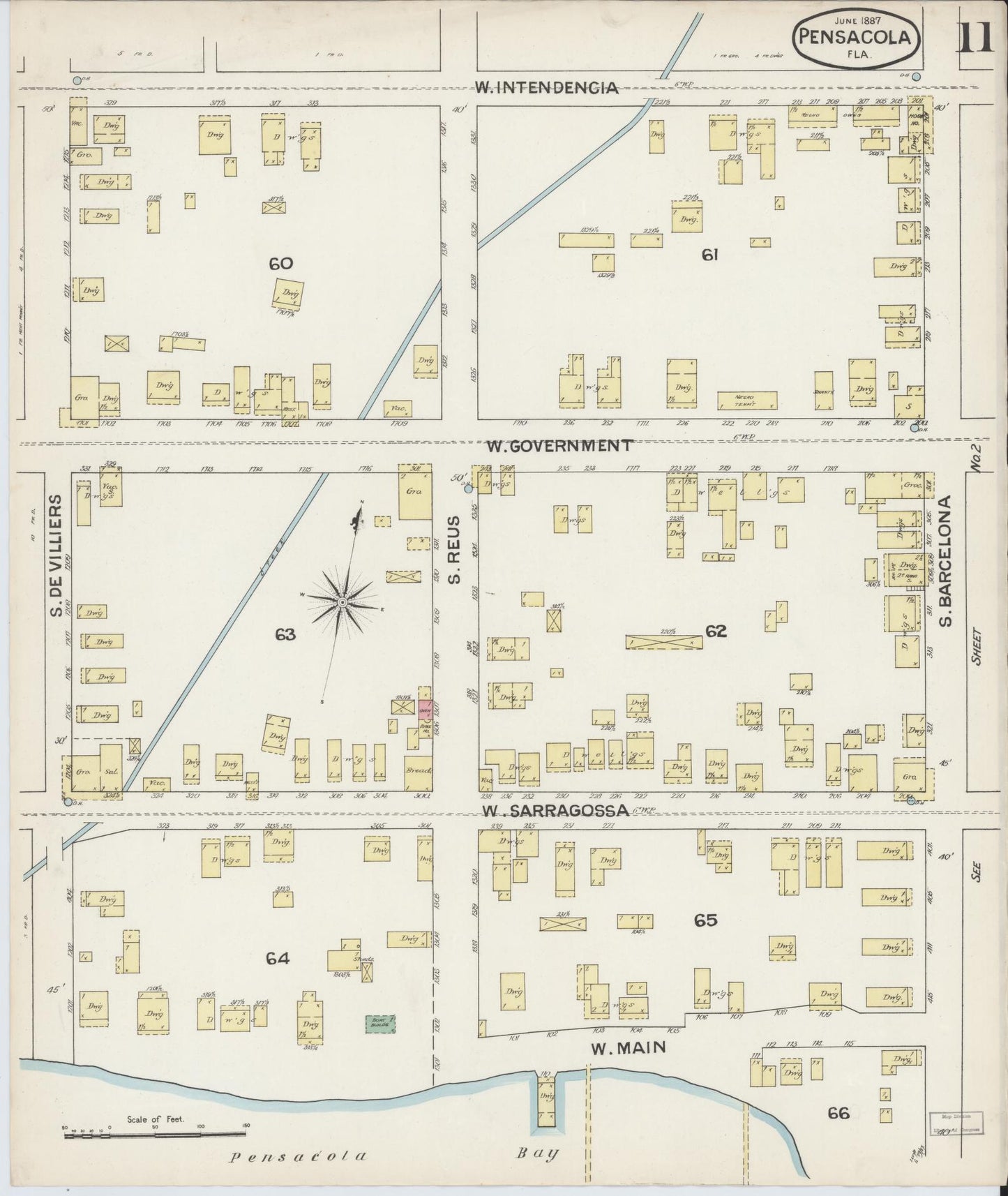 Sanborn Fire Insurance Map from Pensacola, Escambia County, Florida (1887), Sheet #0011 - Historic Sanborn Fire Insurance Map Print, vintage old map wall art, antique decor, genealogy gift, Florida Florida map