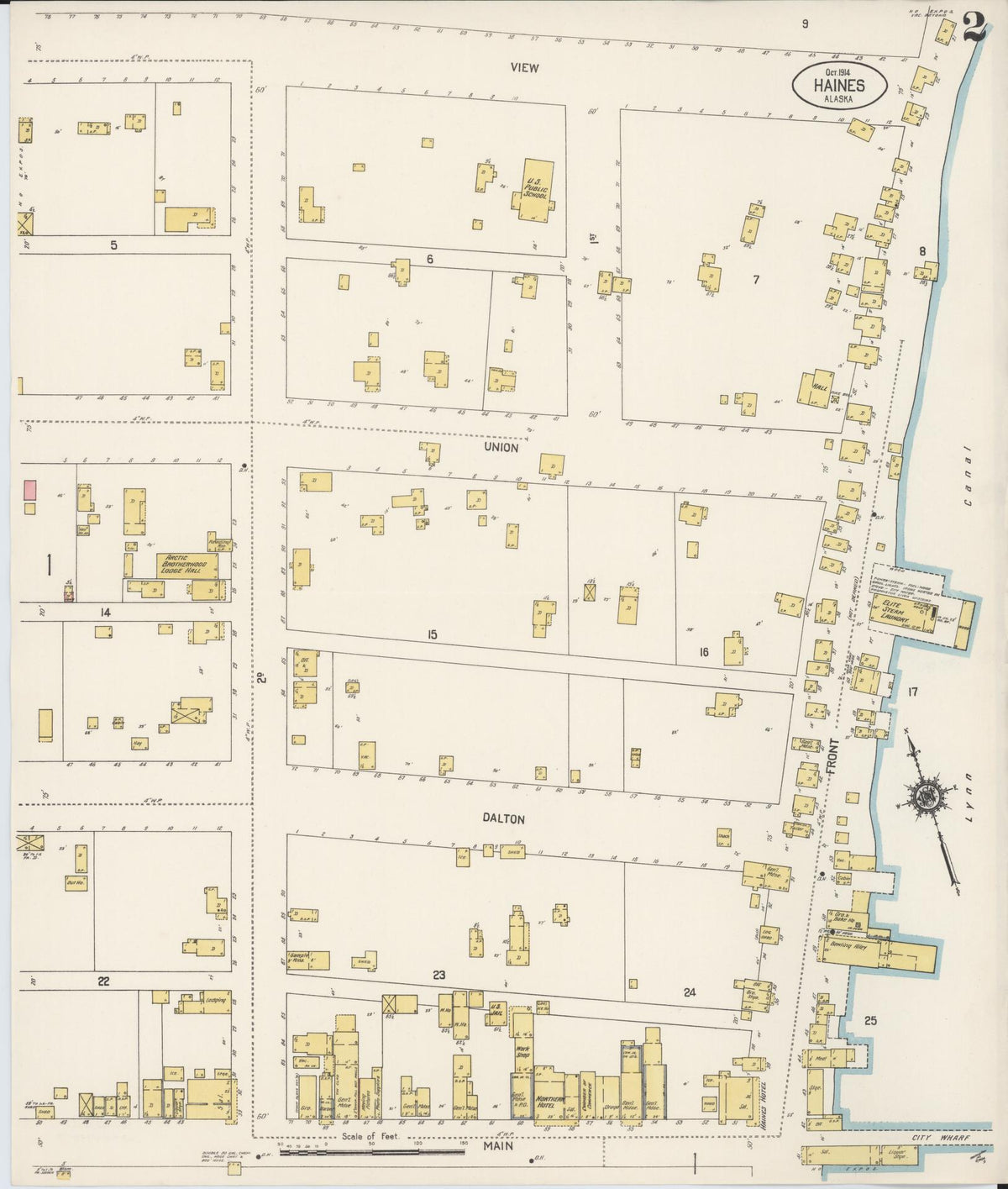 Sanborn Fire Insurance Map from Haines, Haines Census Division, Alaska (1914), Sheet #0002 - Historic Sanborn Fire Insurance Map Print, vintage old map wall art, antique decor, genealogy gift, Alaska Alaska map