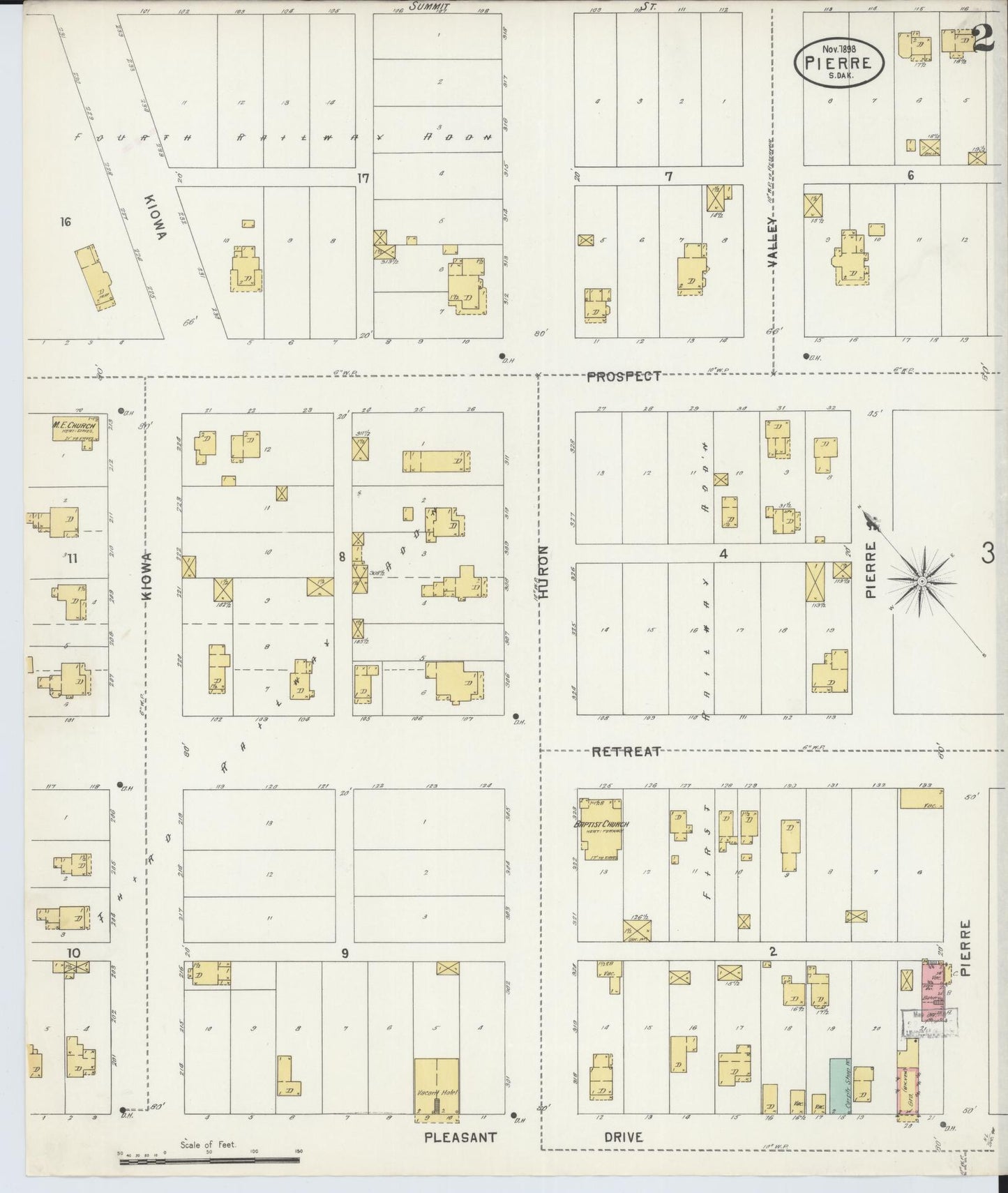 Sanborn Fire Insurance Map from Pierre, Hughes County, South Dakota (1898), Sheet #0002 - Historic Sanborn Fire Insurance Map Print, vintage old map wall art, antique decor, genealogy gift, South Dakota South Dakota map
