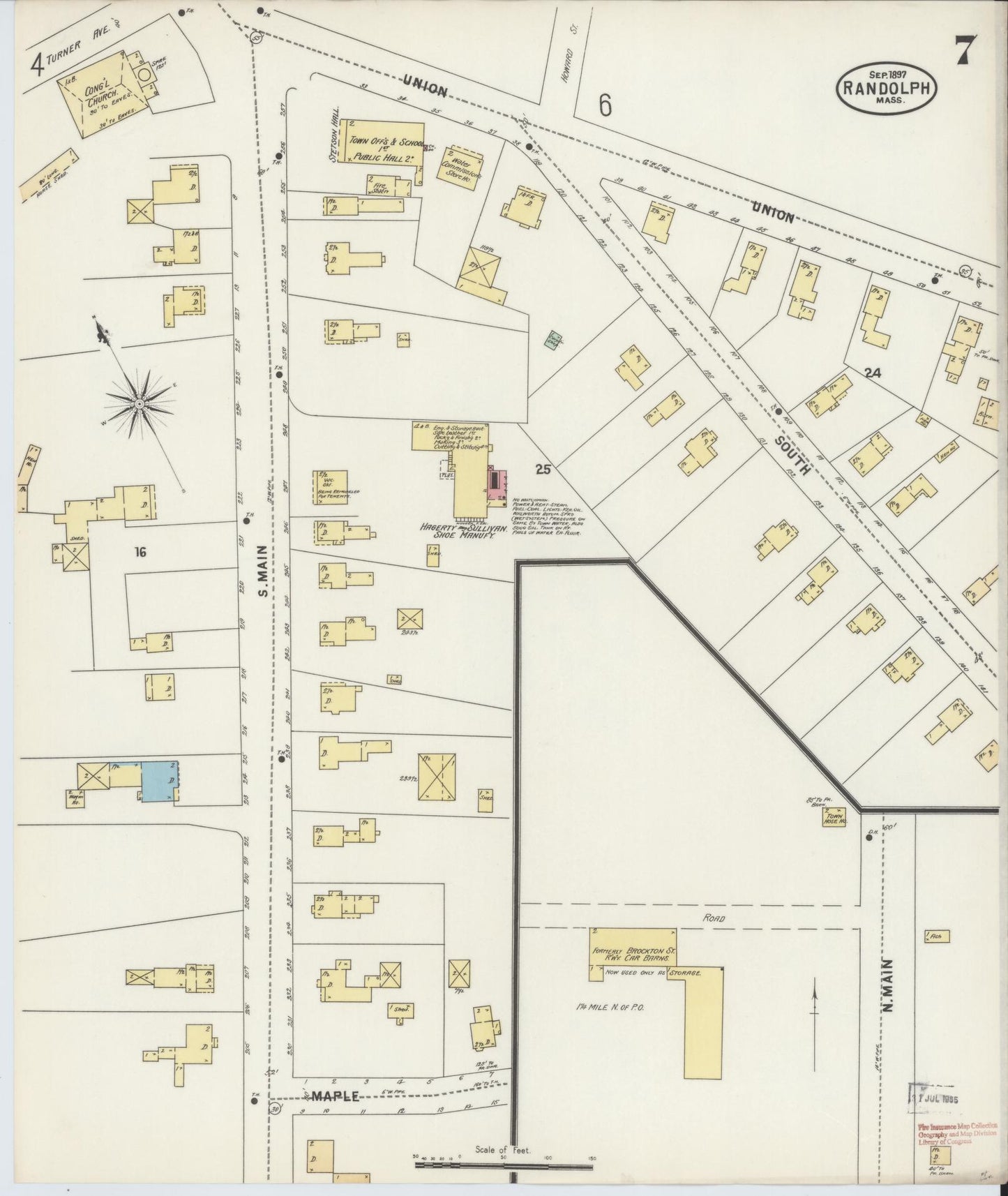 Sanborn Fire Insurance Map from Randolph, Norfolk County, Massachusetts (1897), Sheet #0007 - Complete Map Set gallery image, historic Sanborn map, vintage wall art, Massachusetts Massachusetts